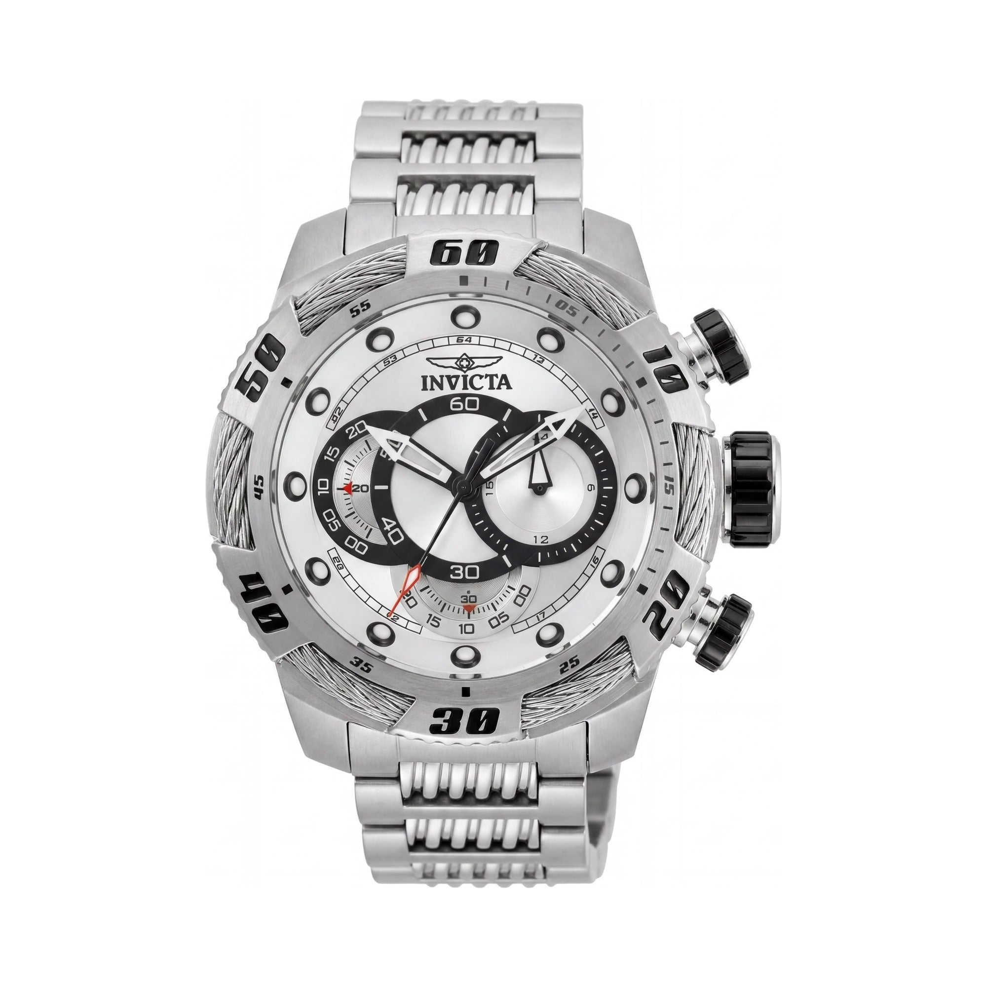 Reloj Invicta para hombre con cronógrafo GMT, esfera plateada, caja y pulsera de acero inoxidable, resistente al agua hasta 100 m, 50 mm, Photo 1