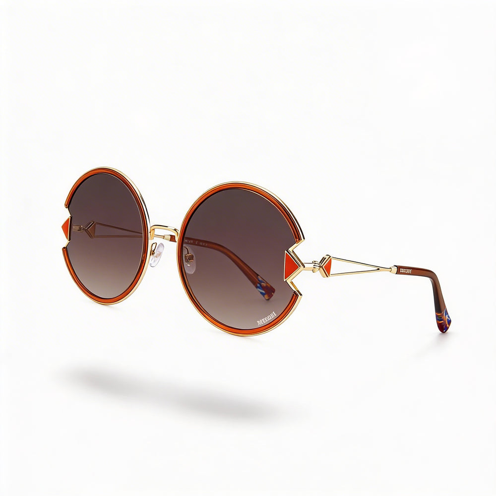 Gafas de sol clásicas Missoni para mujer, montura de acero inoxidable, lente de policarbonato marrón con protección UV, 59 mm