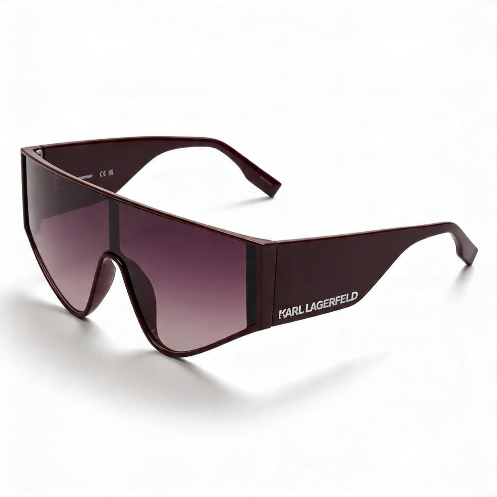 KARL LAGERFELD Women's Mask Wraparound Sunglasses, Bordeaux Acetate Frame, Gradient Bordeaux Lenses, 65mm UV400
