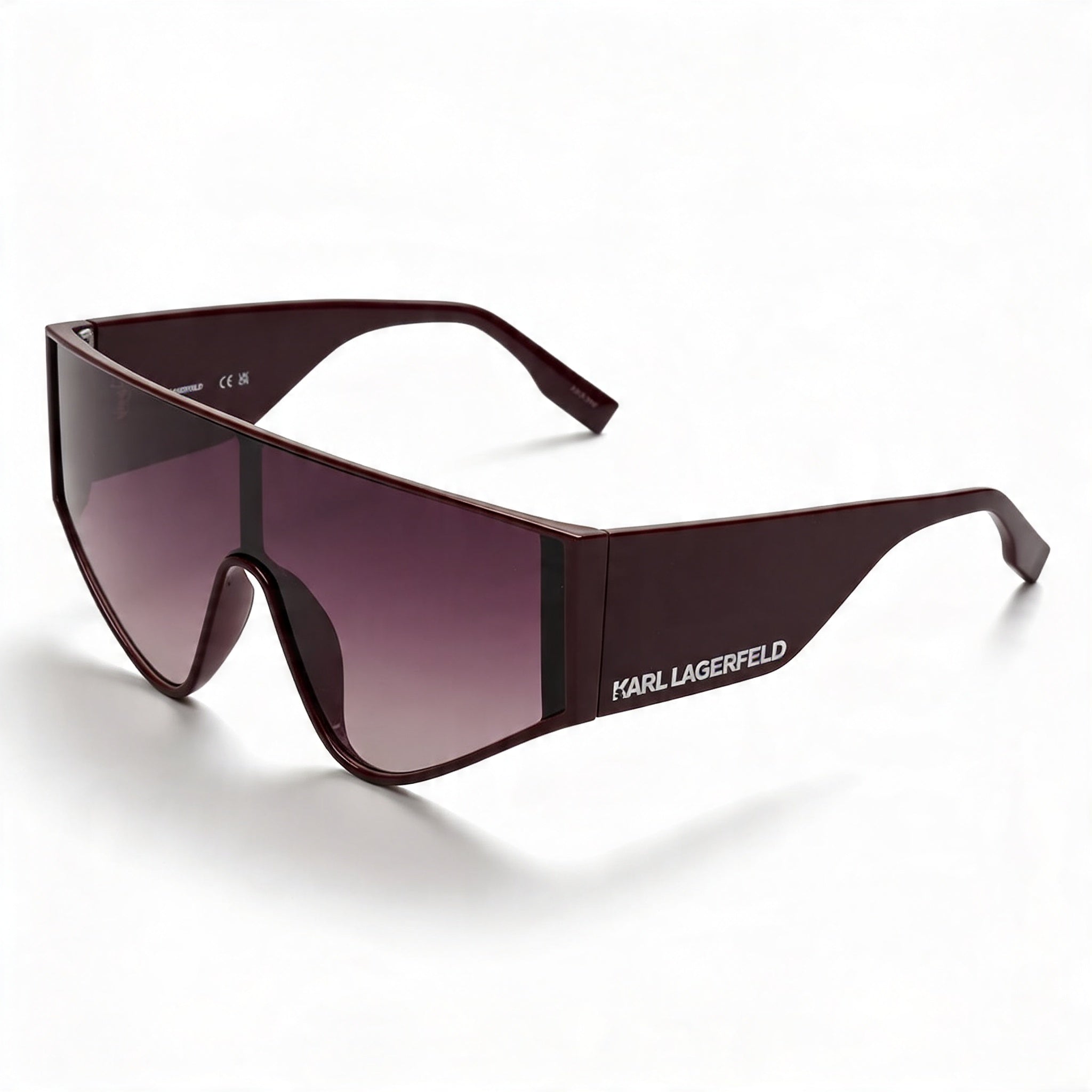 KARL LAGERFELD Women's Mask Wraparound Sunglasses, Bordeaux Acetate Frame, Gradient Bordeaux Lenses, 65mm UV400, Photo 1