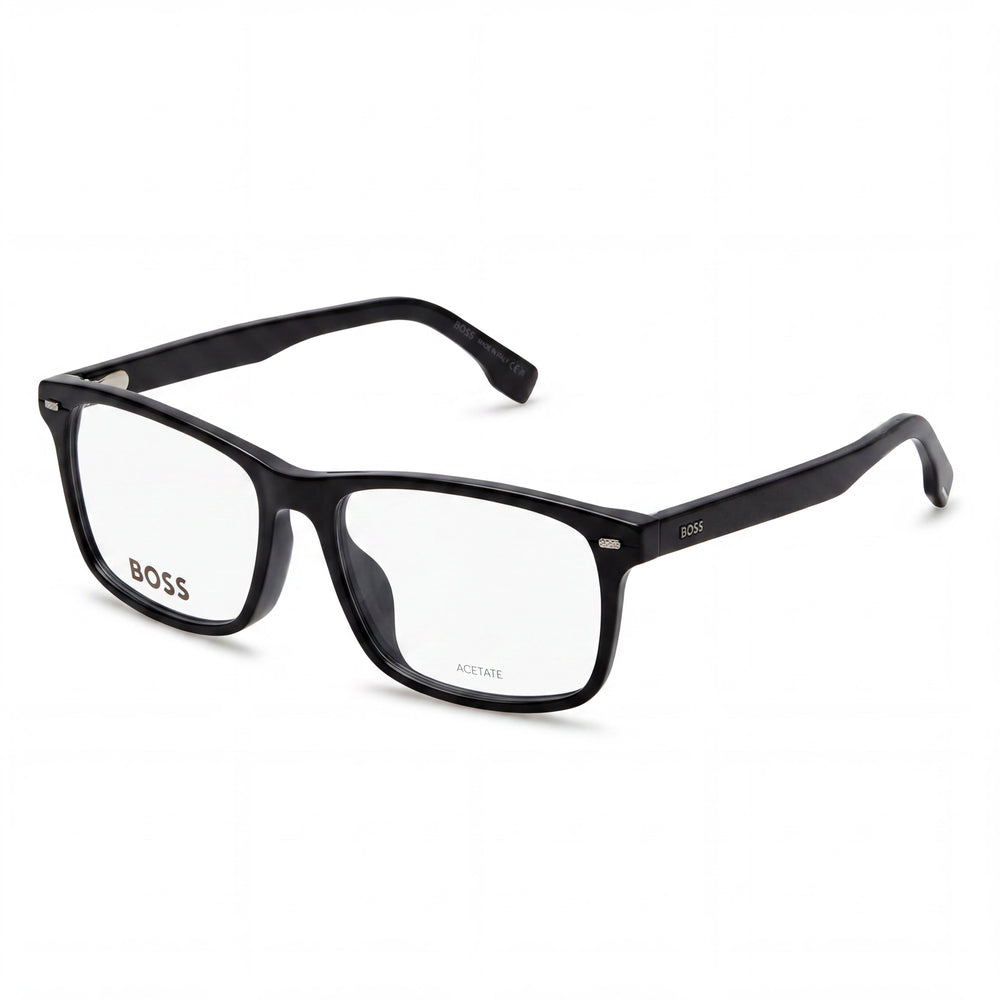 BOSS 1478/F Unisex Black Plastic Frame Eyeglasses with Black Polycarbonate Lenses, 55mm Lens Width