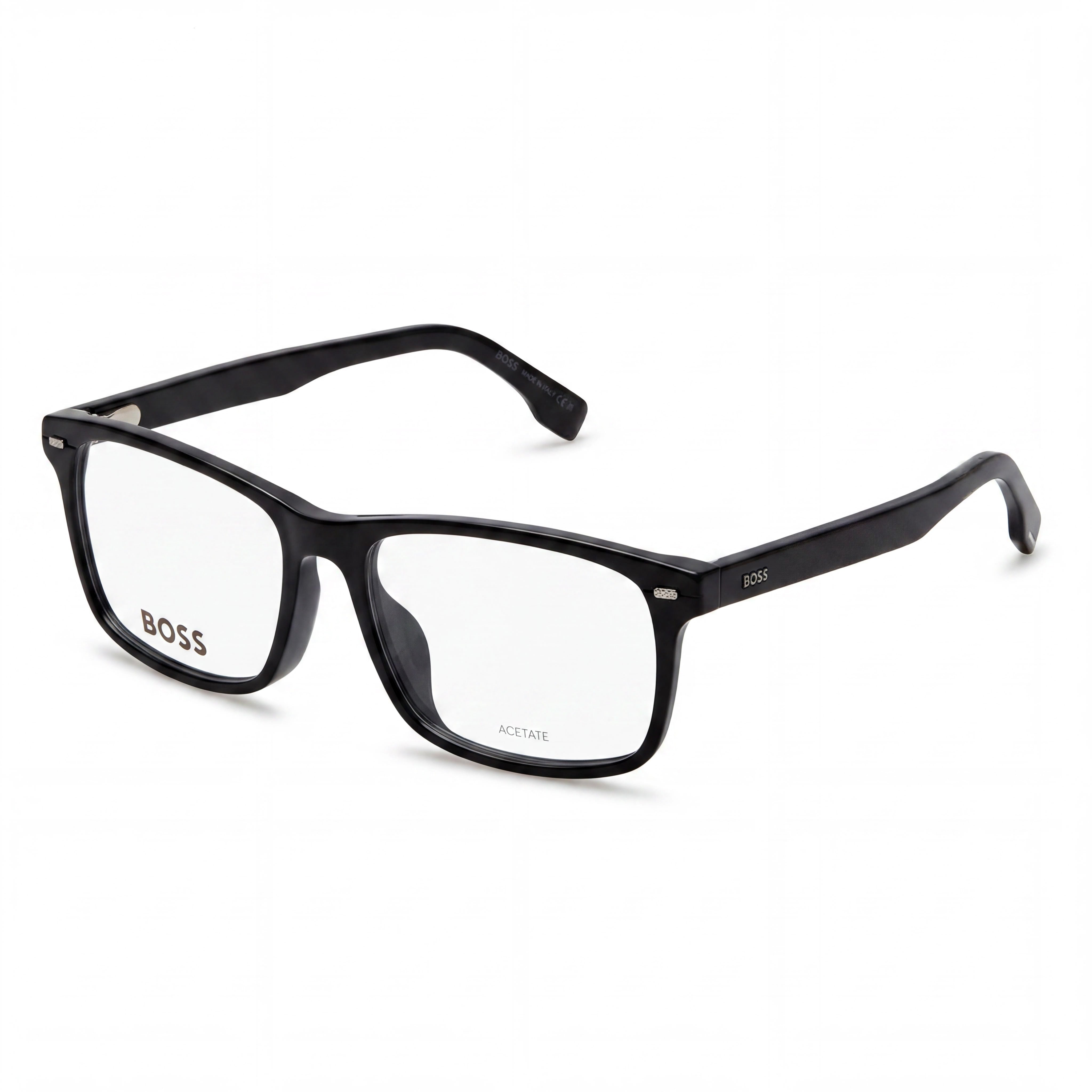 BOSS 1478/F Unisex Black Plastic Frame Eyeglasses with Black Polycarbonate Lenses, 55mm Lens Width, Photo 1