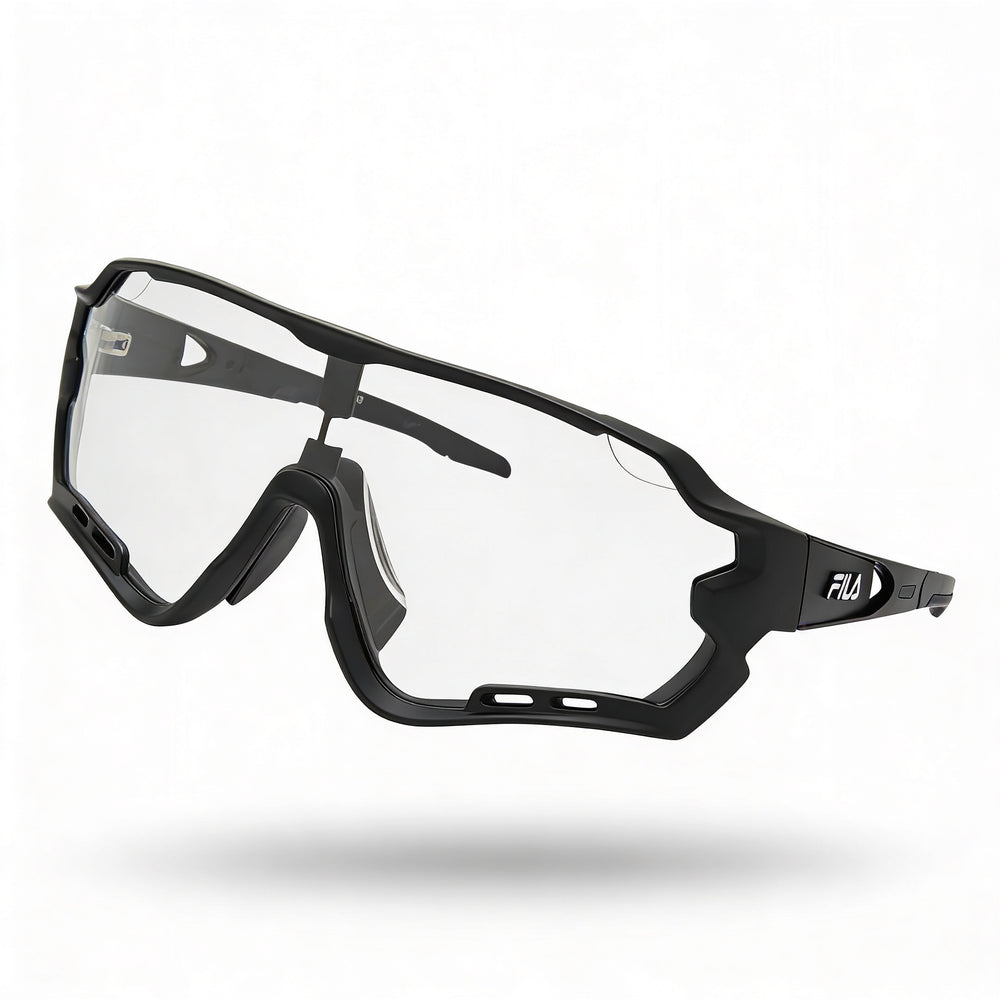 Fila Sfi112 - Gafas de sol para hombre, ligeras, con montura de plástico negro y lentes de acetato, con protección UV