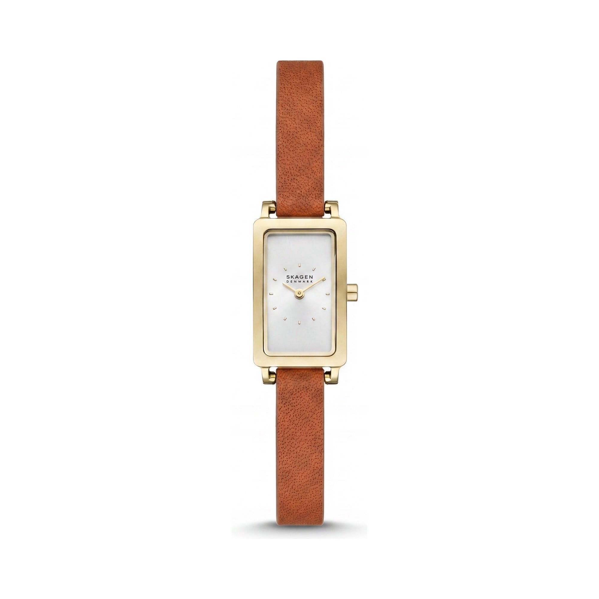 SKAGEN DENMARK Hagen Lille Women's Gold Stainless Steel Rectangle Case Brown Leather 22mm Quartz Watch, Photo 1