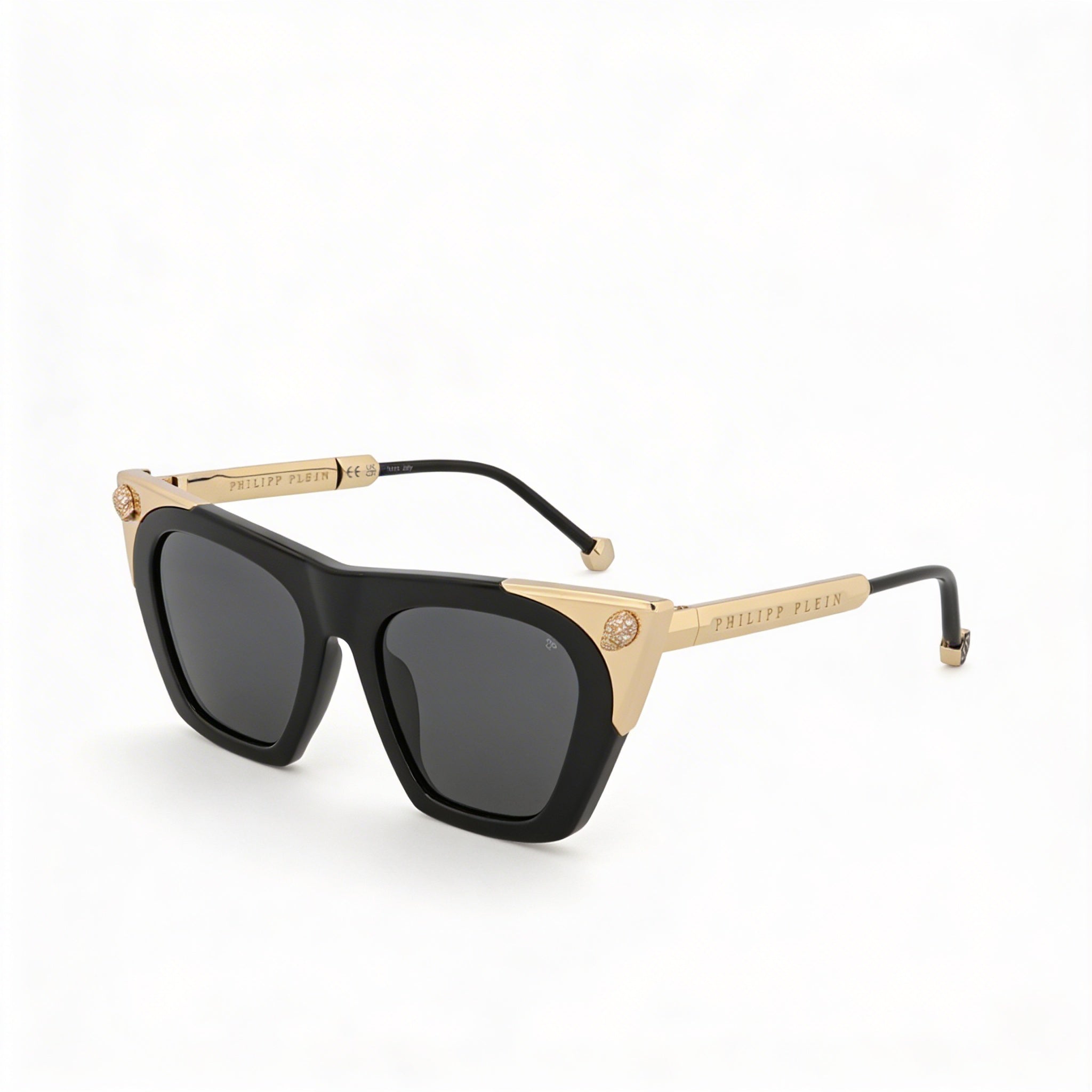 Gafas de sol Philipp Plein Spp134s para mujer, ligeras, de plástico negro brillante y lentes CR39 ahumadas de 52 mm, Photo 1