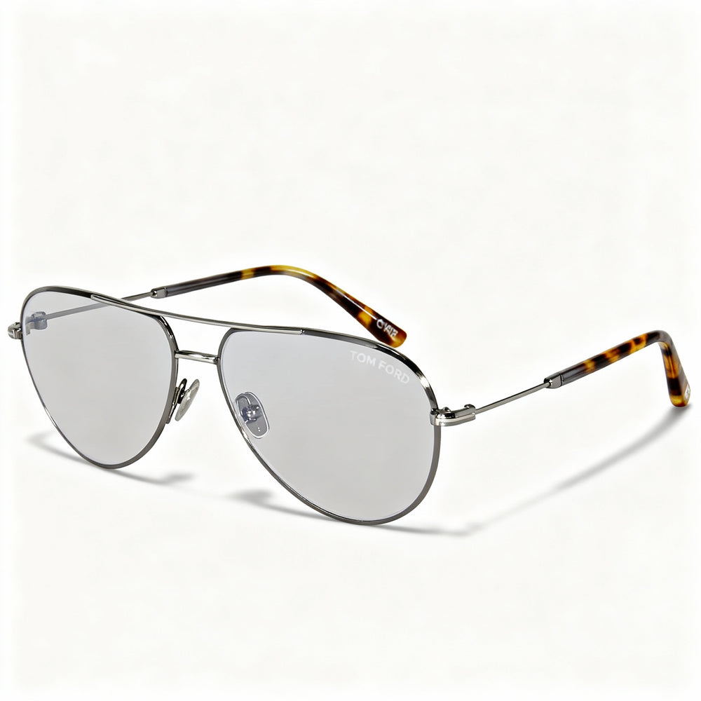 Tom Ford Modern FT5829-B Men's Shiny Dark Gunmetal Metal Blue-Light Block Eyeglasses 57-14-145