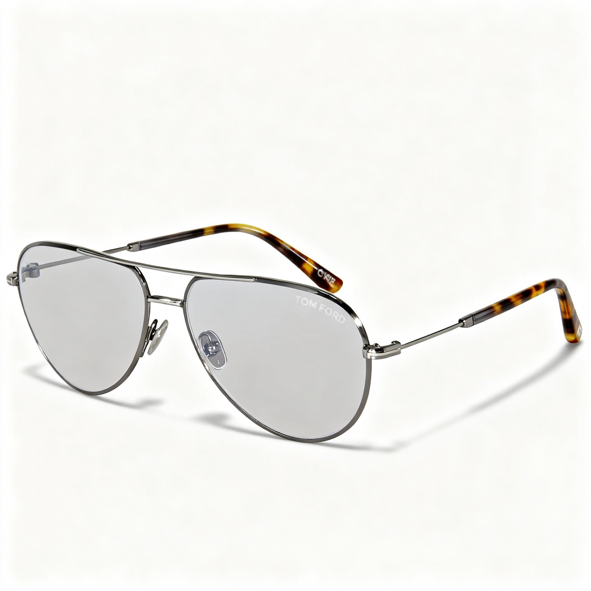 Tom Ford Modern FT5829-B Men's Shiny Dark Gunmetal Metal Blue-Light Block Eyeglasses 57-14-145