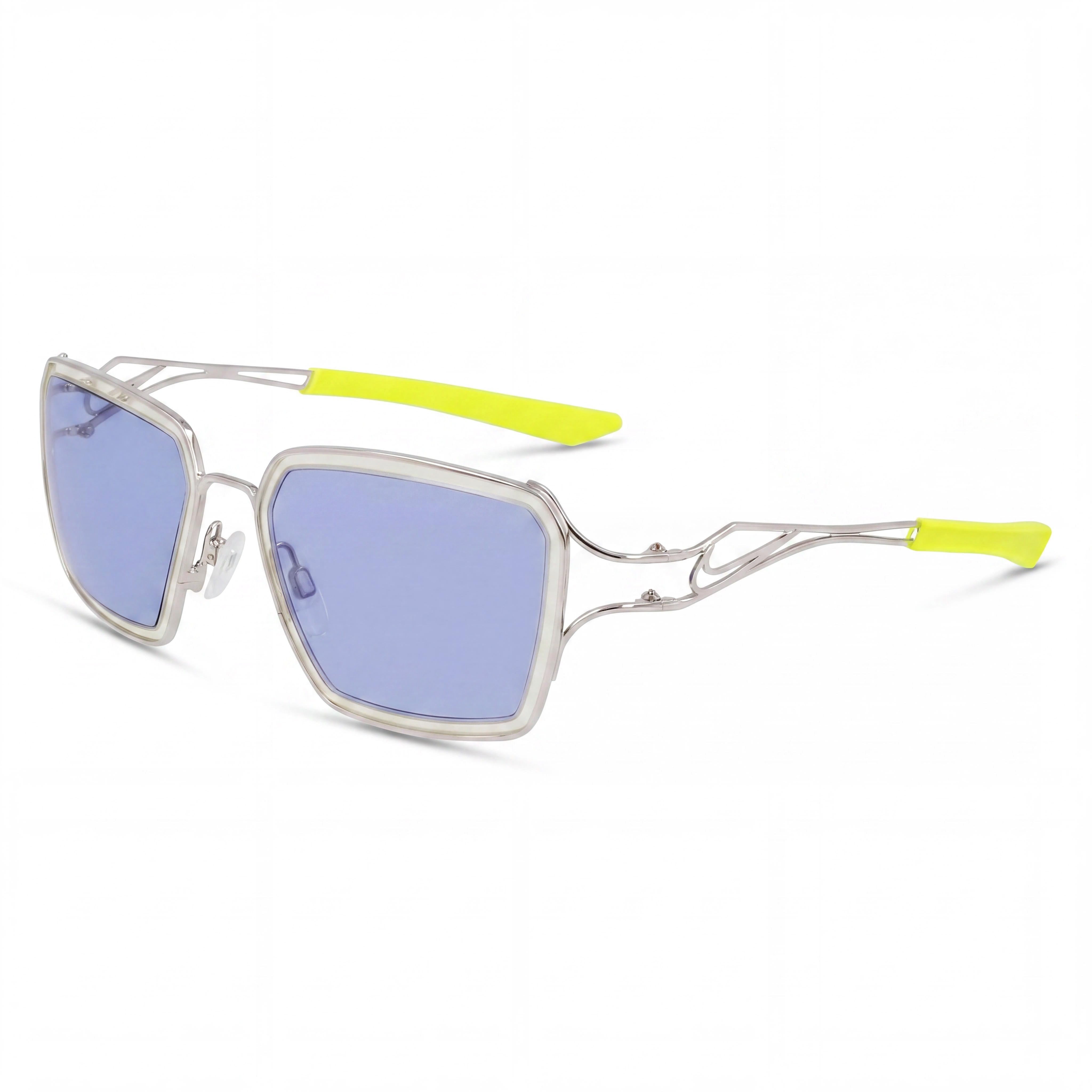 Gafas de sol Nike Classic unisex con montura de acetato, protección UV400 y lentes de policarbonato no polarizadas, en color plata, azul y amarillo, de 57 mm, Photo 1