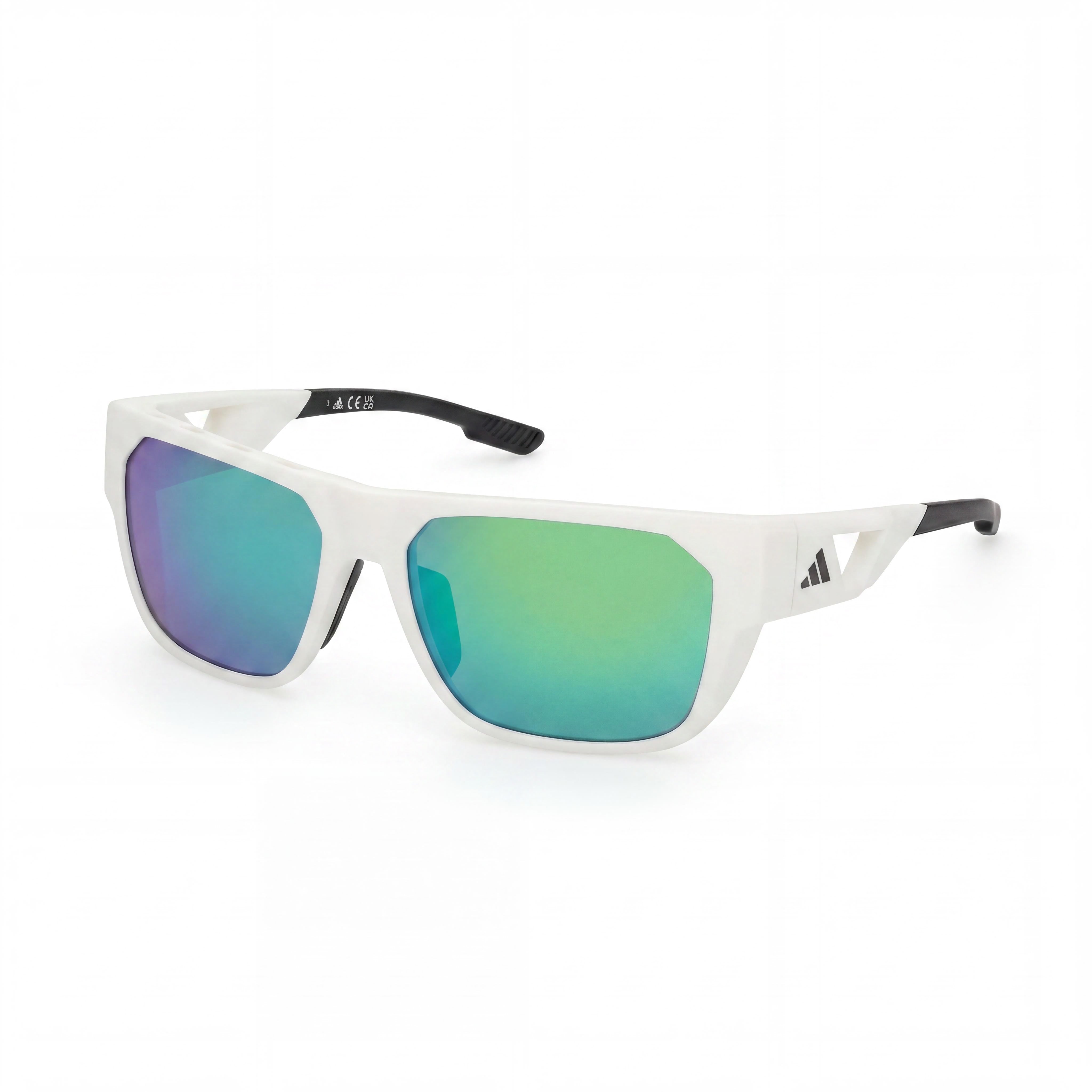 Adidas Comtemporary Men's Matte White Plastic Frame Green Mirror Lenses UV Protection Sunglasses 57mm, Photo 1