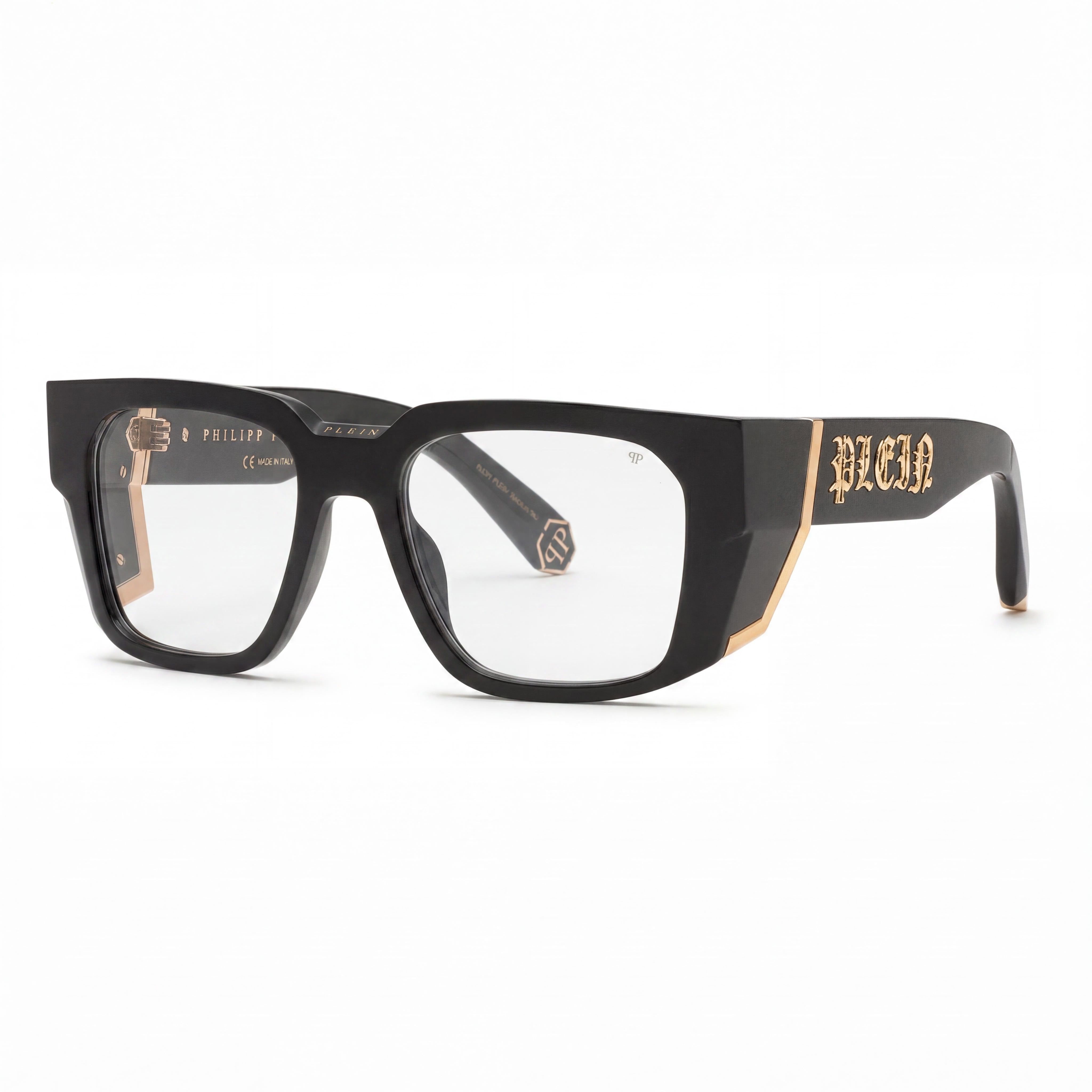 Gafas de sol Philipp Plein Spp130m para hombre, montura negra brillante de acetato con lentes UV ahumadas no polarizadas de 54 mm, Photo 1