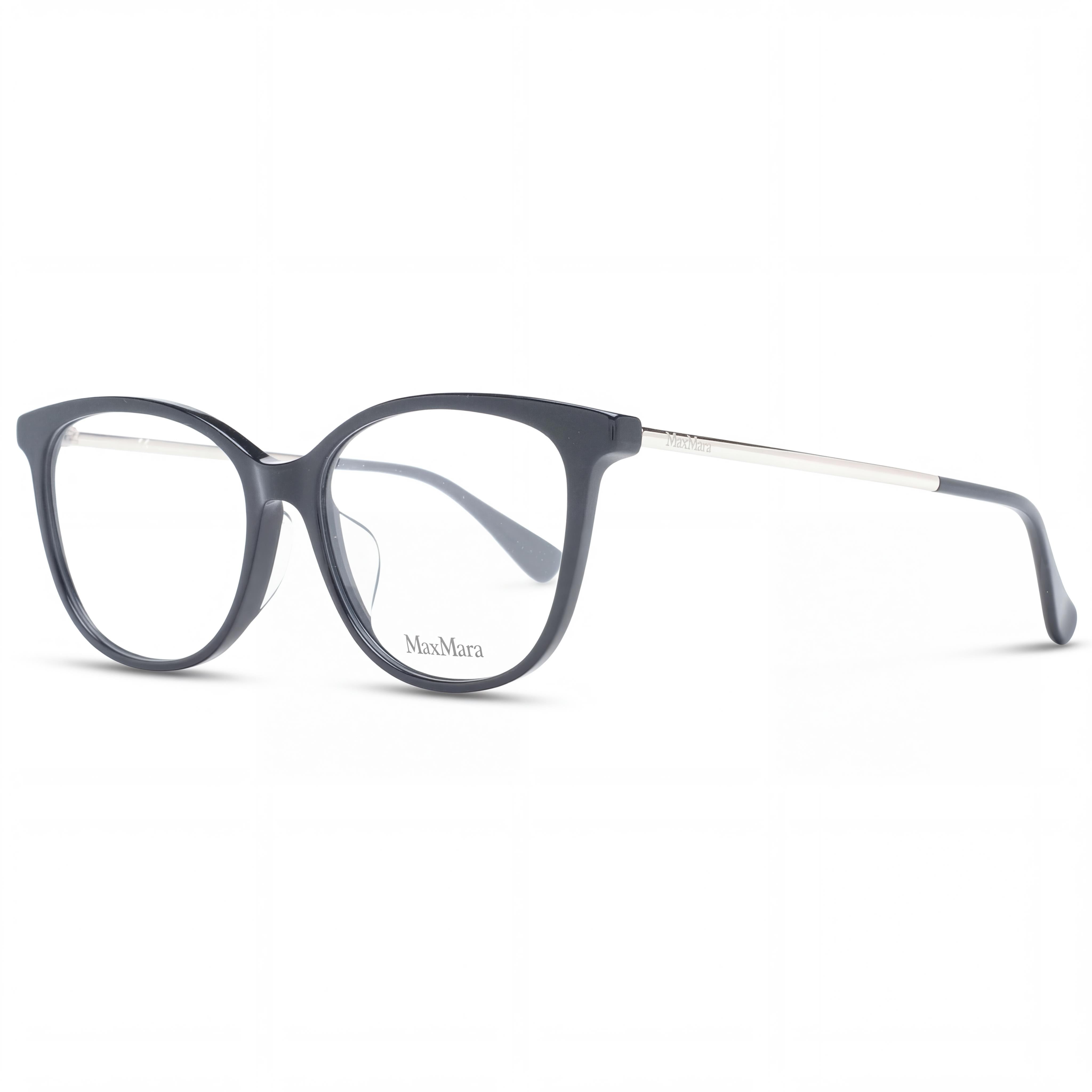 MaxMara Mm5008-f Women's Shiny Black Acetate Full-Rim Square Eyeglasses with Transparent Lenses 54-16-145, Photo 1