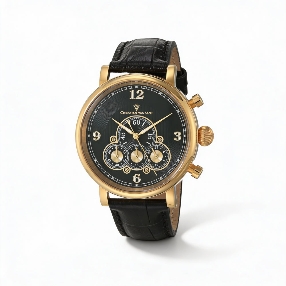 Reloj cronógrafo de cuarzo para hombre de Christian Van Sant con esfera verde, resistente al agua y a los arañazos.