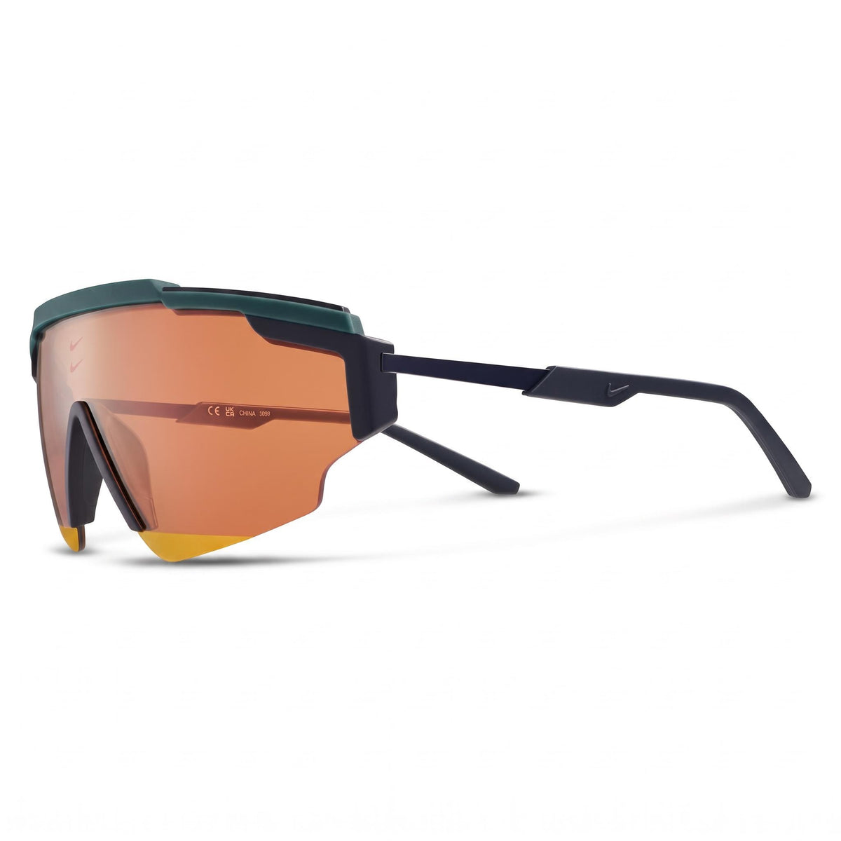 NIKE Modern Unisex Sunglasses featuring a Teal Orange Plastic Frame and Orange Plastic Lenses, with a 66mm Lens Width, Photo 1