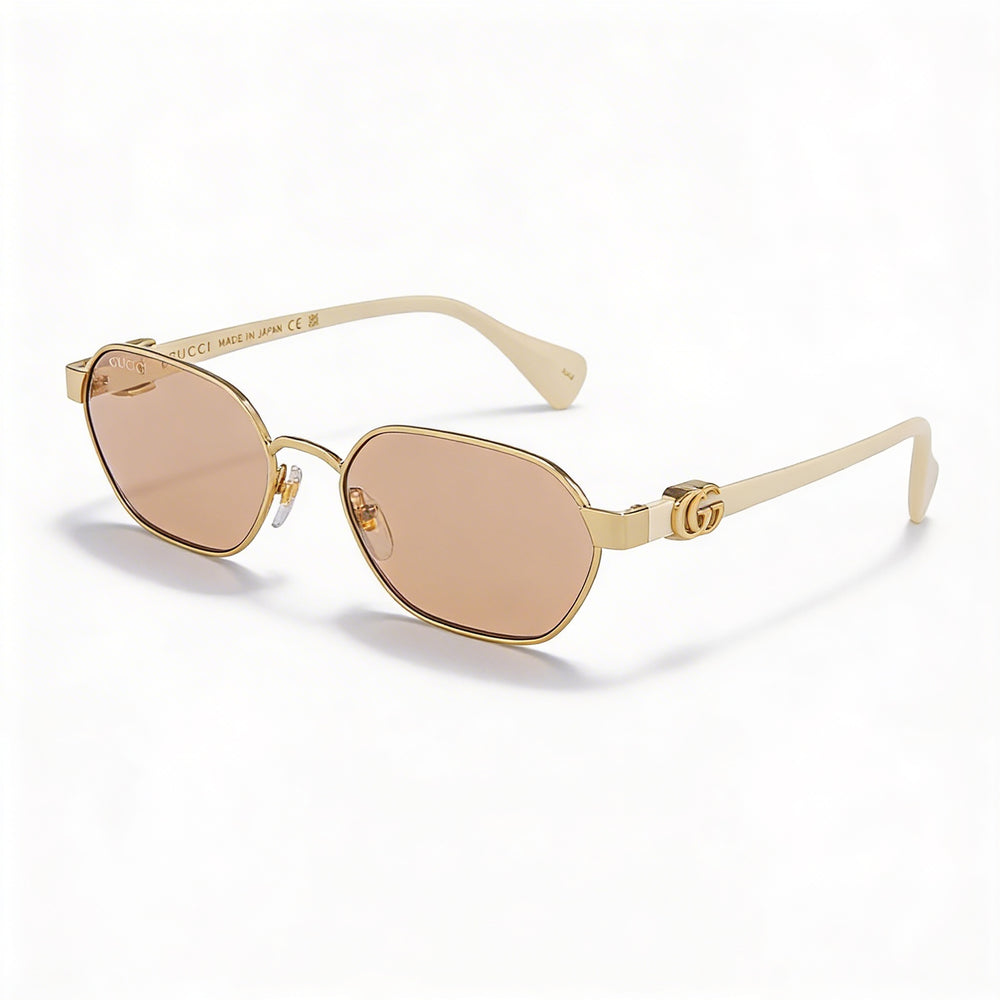 Gucci Women's Hexagonal Gold-ivory Acetate Pink Mirror UV Protected Sunglasses 56/18/140mm