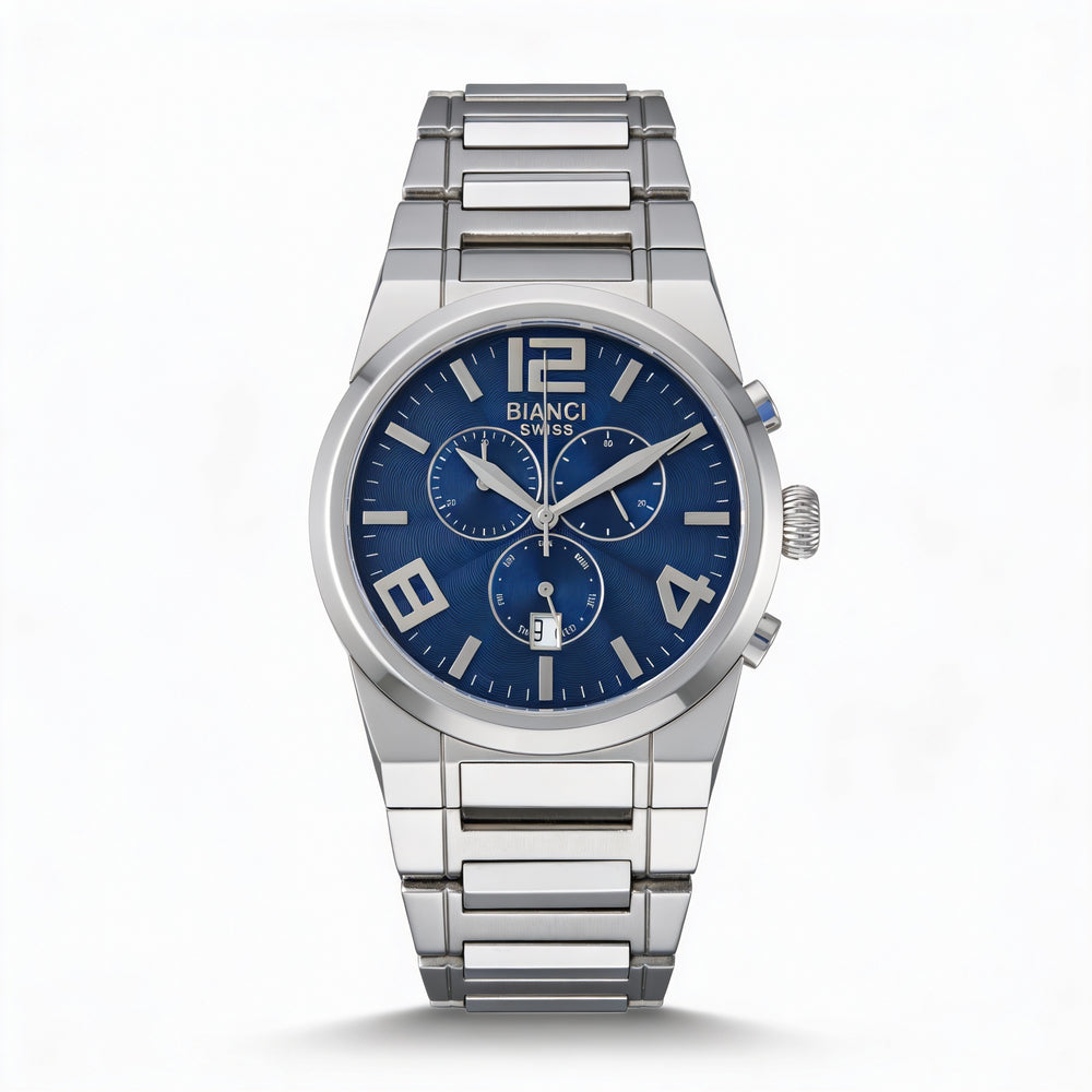 Roberto Bianci Men's Analog Watch Blue Dial Swiss Quartz Stainless Steel Scratch-Resistant Sapphire Water Resistant