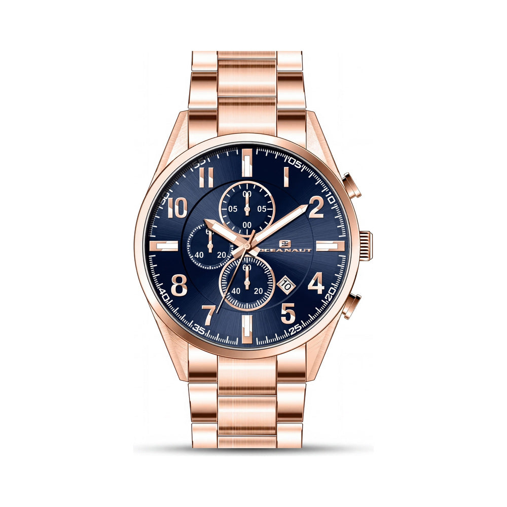 Reloj de cuarzo Oceanaut para hombre, con pulsera y caja de acero inoxidable, esfera azul y resistente al agua hasta 10 ATM.
