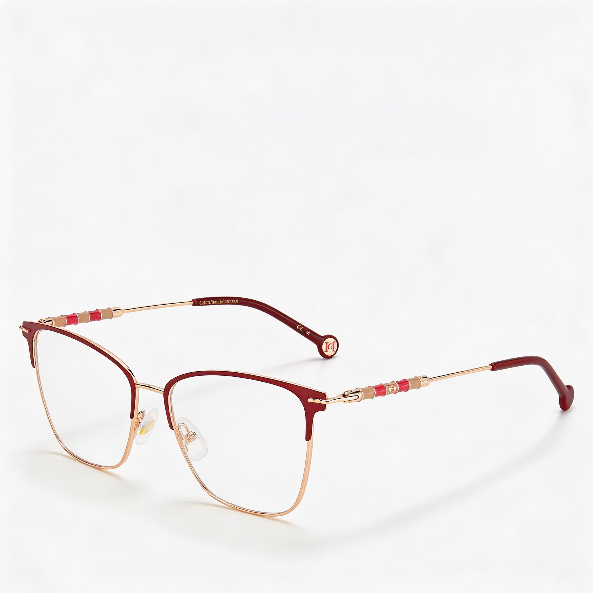 Carolina Herrera Ch 0040 Women's Rectangular Stainless Steel Burgundy Coppergold Eyeglasses 54mm, Photo 1