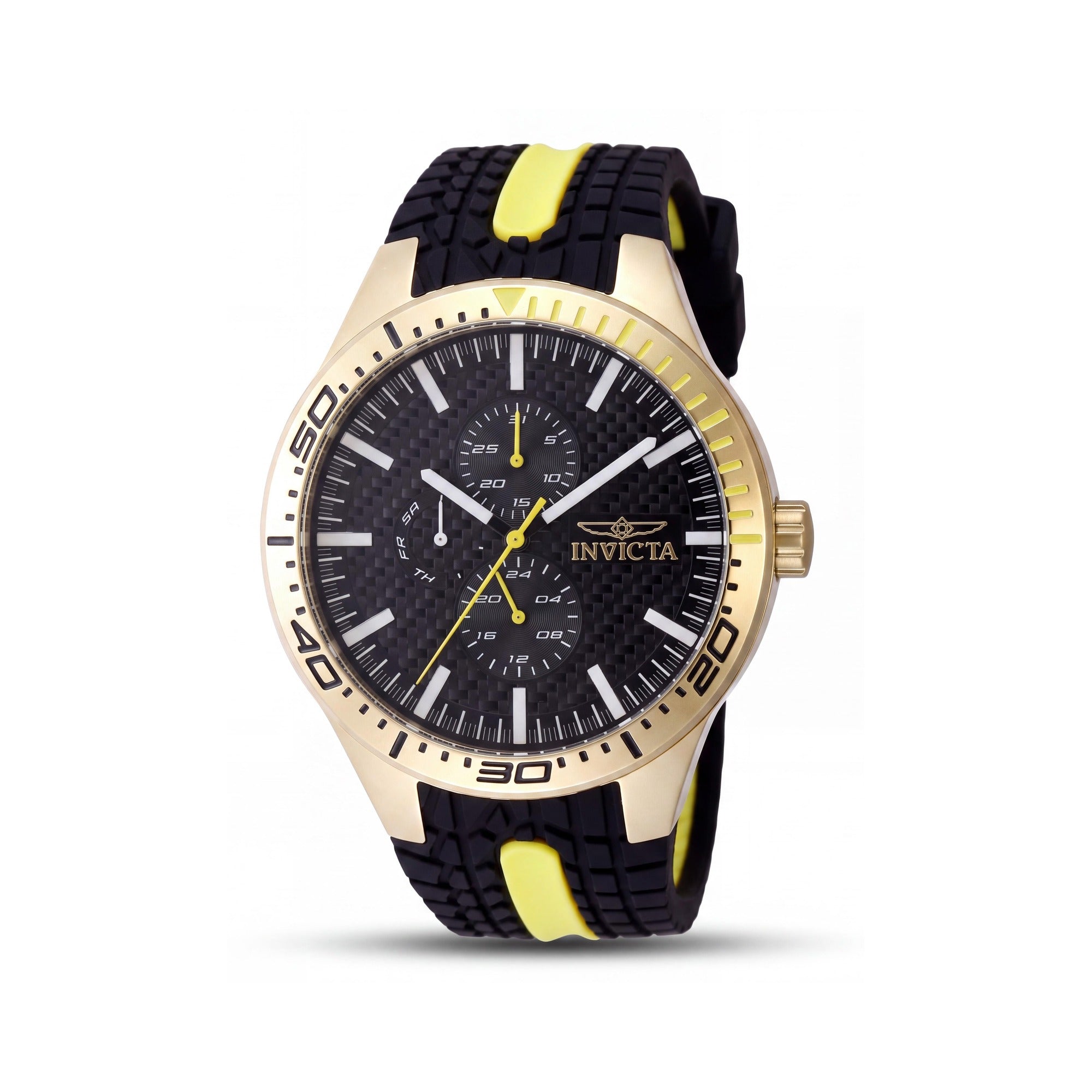 Invicta Racing 48873 Unisex Chronograph Quartz Watch, Gold Stainless Steel Case, Silicone Strap, 46mm, Photo 1