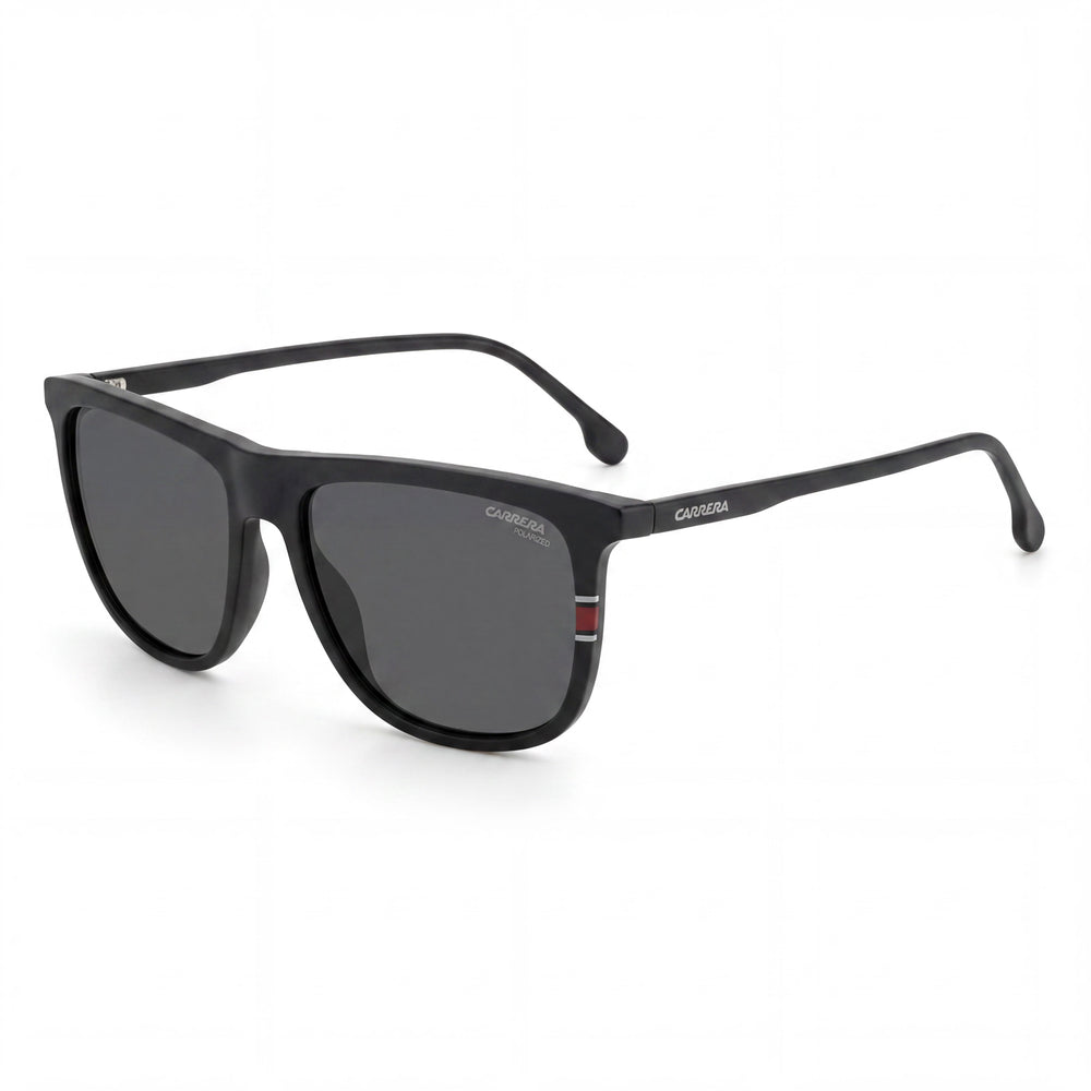 Carrera 218/S Unisex Black Plastic Frame Sunglasses with Grey Polarized Lenses, 100% UV Protection, 58mm