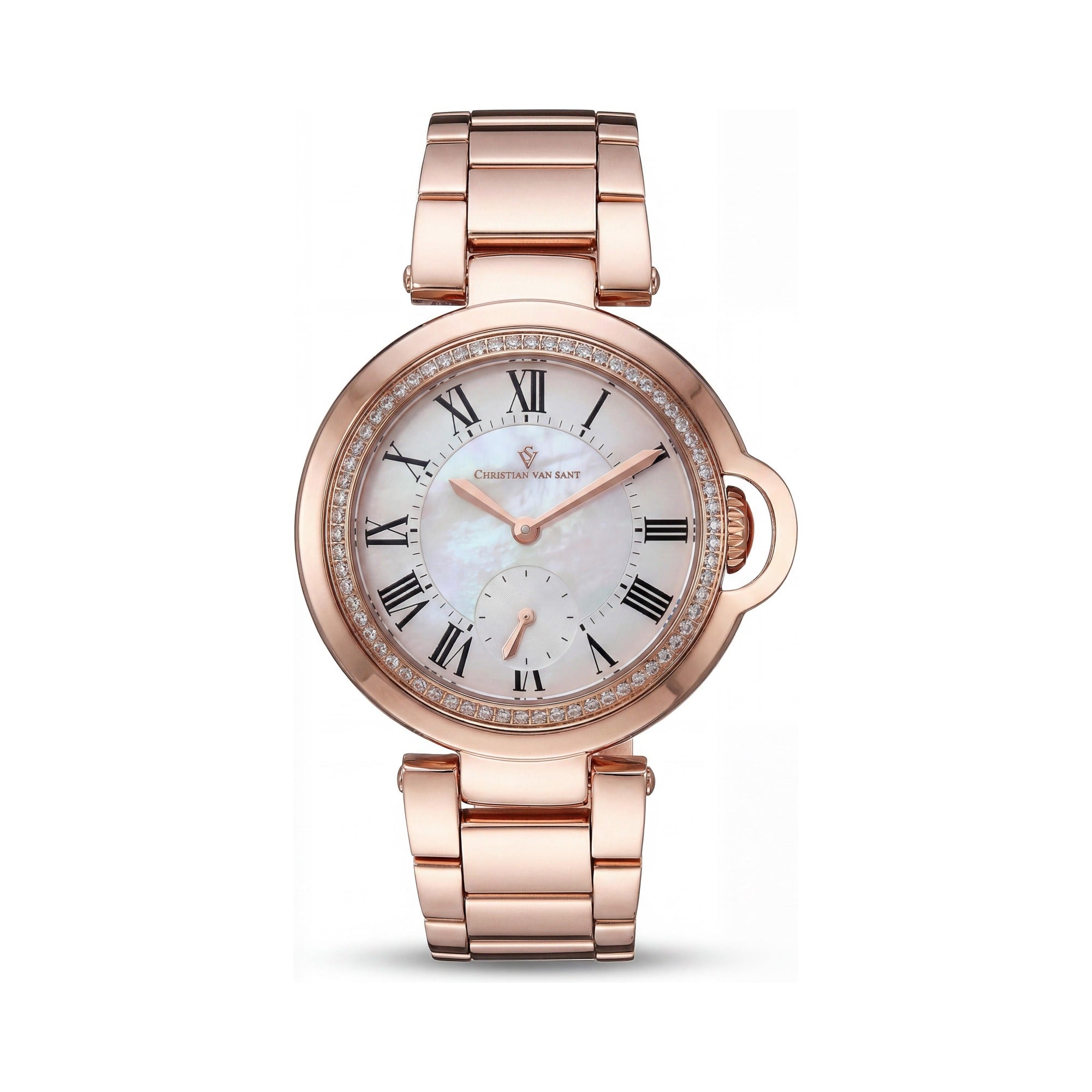 Reloj de mujer Cybele de Christian Van Sant con esfera de nácar blanco, bisel de cristal y manecillas en oro rosa, Photo 1