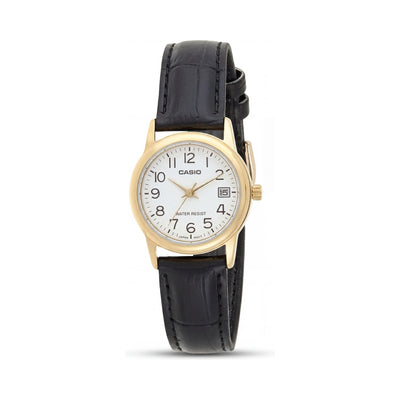 Casio LTP-V002D-1A Women's Quartz Chronograph Analog Watch, Alarm, Date Display, Black Gold White, 31mm Case