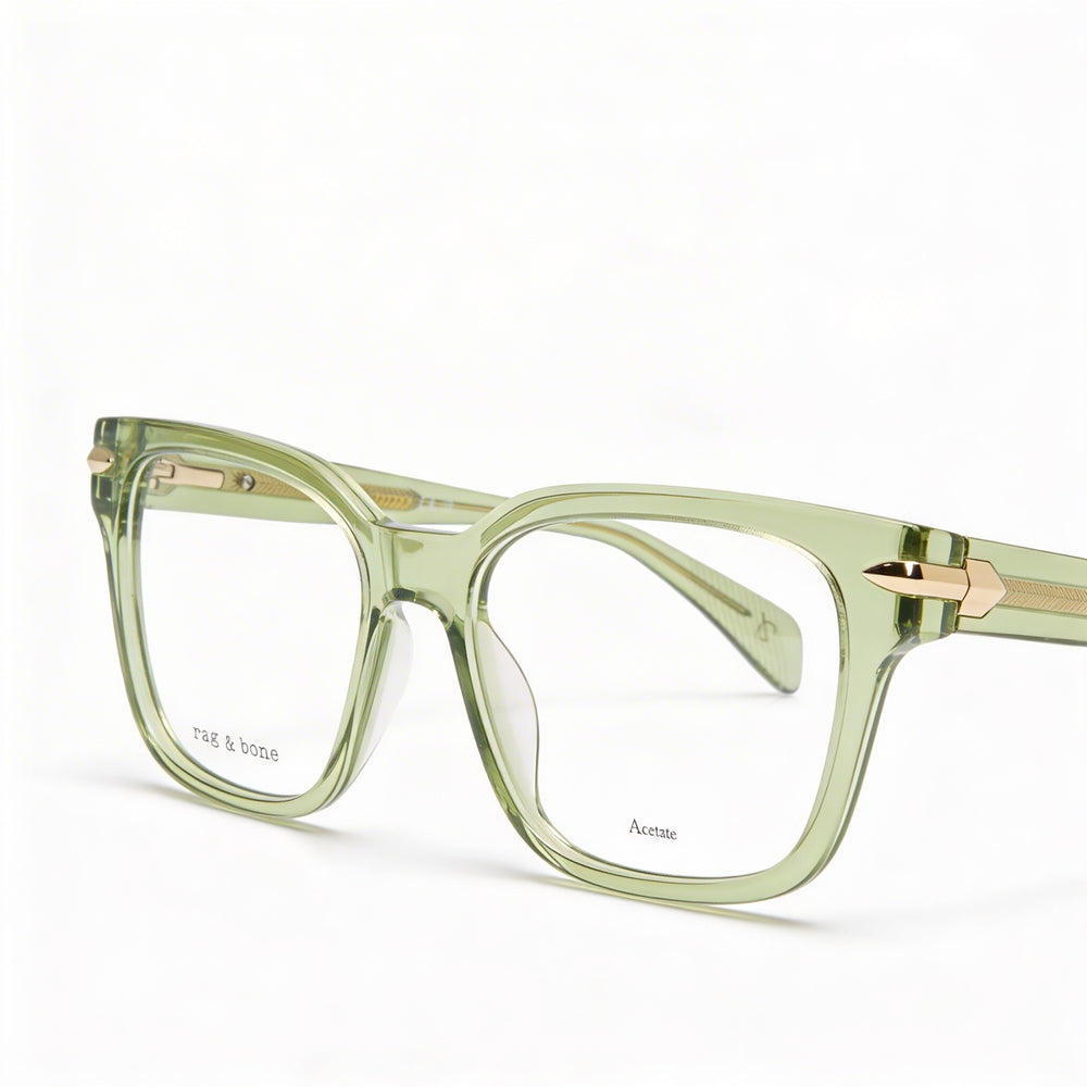 Rag & Bone Casual. Gafas de Acetato Verdes para Mujer con Ancho de Lente de 55 mm, Ancho de Puente de 17 mm, Longitud de Patilla de 140 mm