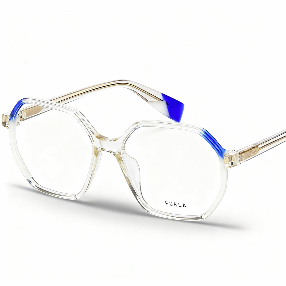 Furla Classic Women's Acetate Eyeglasses, Shiny Transparent Beige, 53mm (Demo Lenses)
