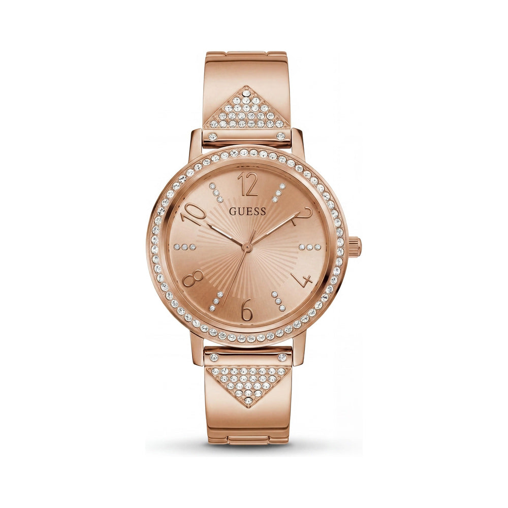 Reloj GUESS GW0474L3 para mujer, resistente al agua, con cristales brillantes en oro rosa, 32 mm