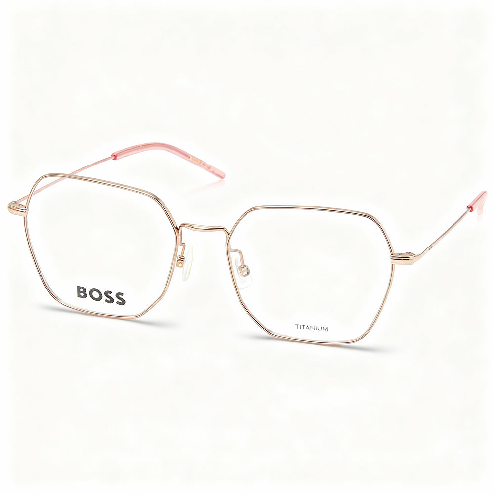 Hugo Boss Modern Women's Gold Red Titanium Lightweight Geometric Full-Rim Eyeglasses 53mm