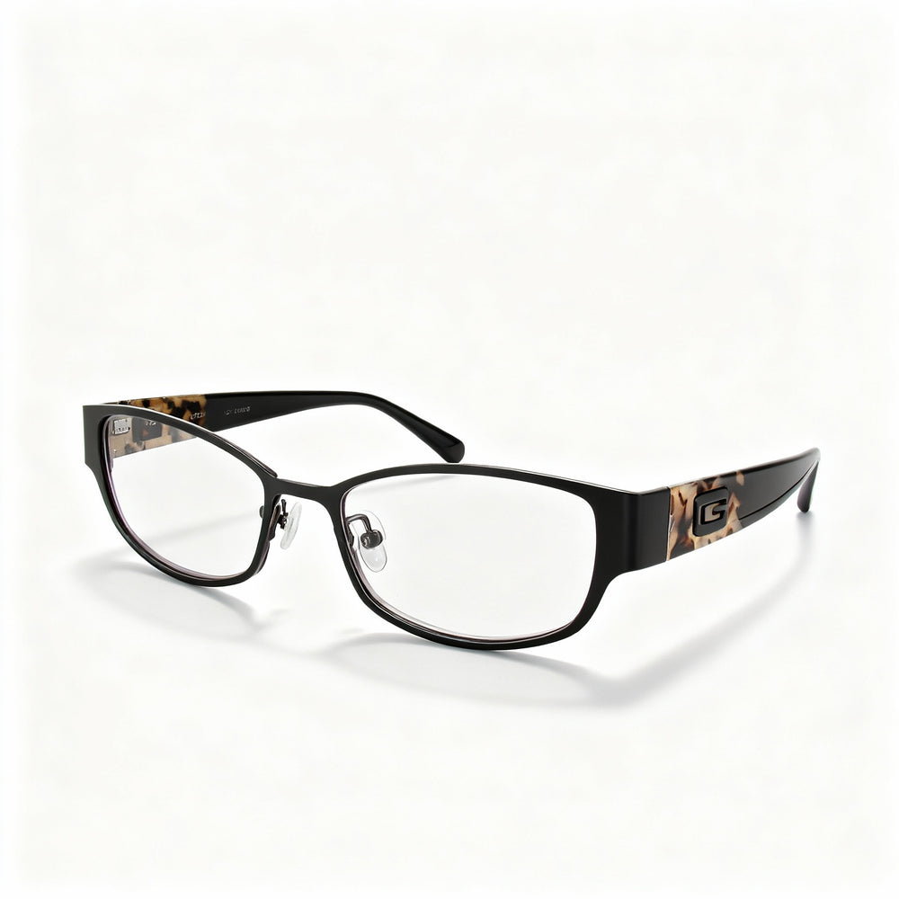 GUESS Gu2412 Women's Round Metal Full-Rim RX-Able Eyeglasses, Satin Black Frame, Lens 52mm Bridge 16mm Temple 135mm