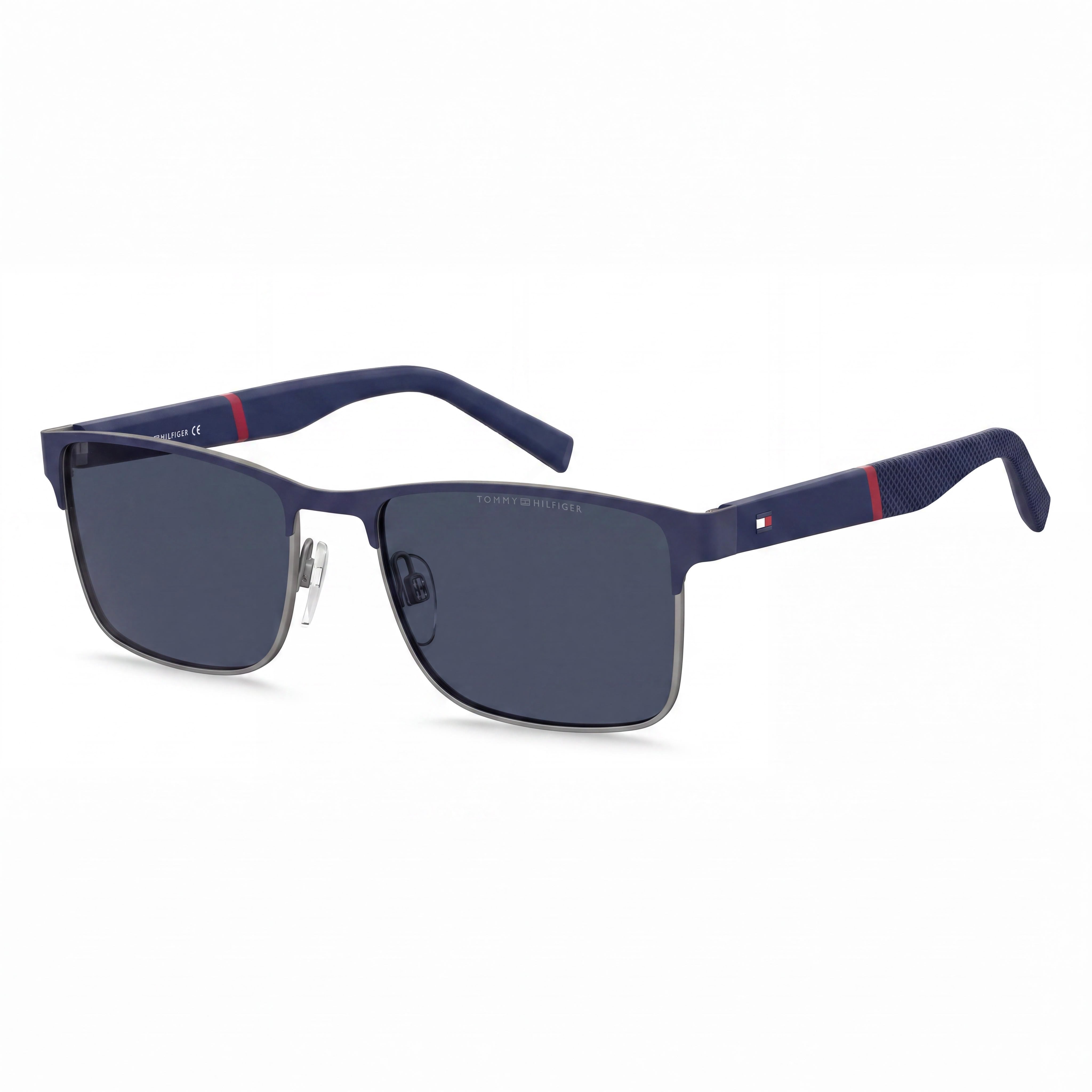 Tommy Hilfiger Classic Unisex Stainless Steel Matte Blue Ruthenium Frame Gray Lens Sunglasses 56mm UV Protection, Photo 1