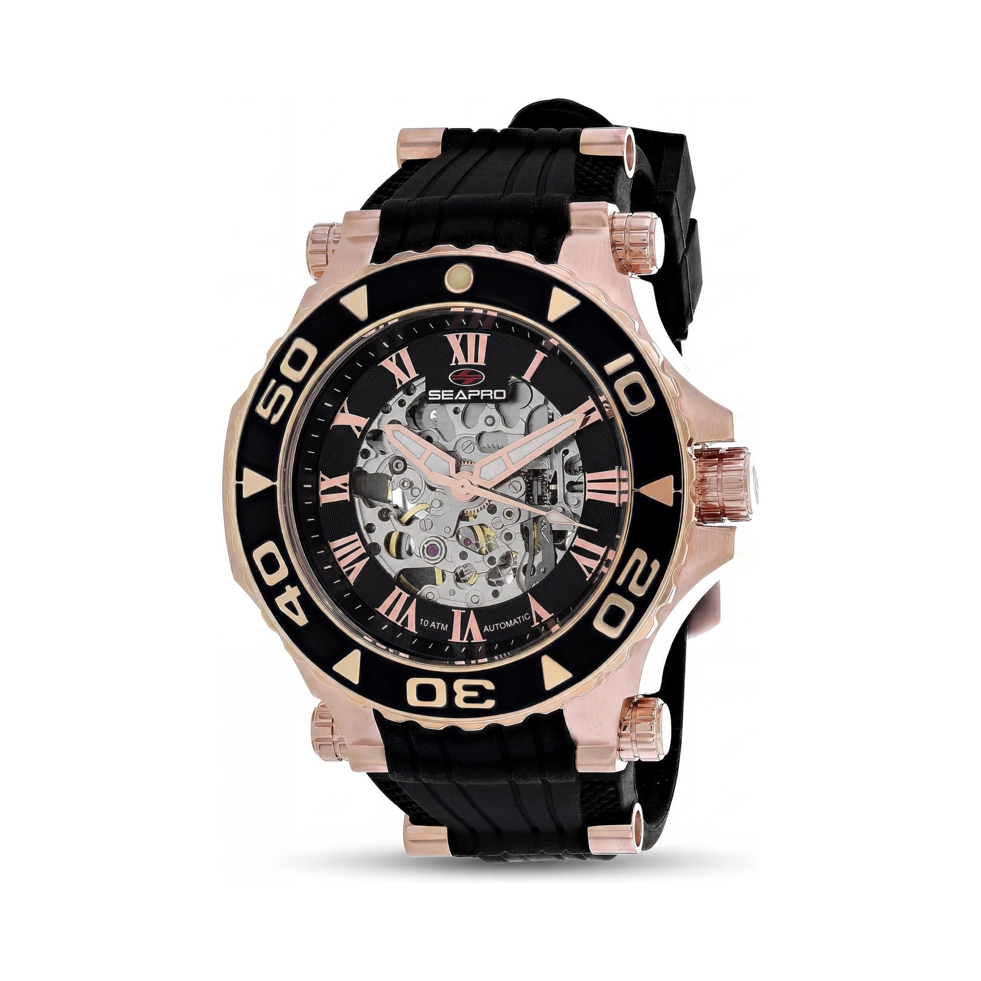 Reloj Seapro Modern para hombre, automático, resistente al agua, de acero inoxidable, con esfera negra y correa de caucho., Photo 1