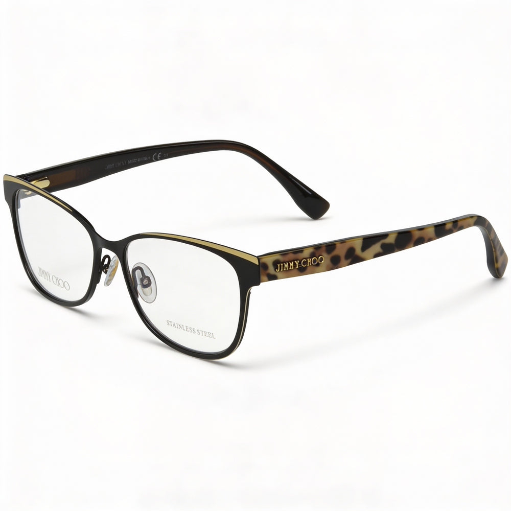 Gafas de moda para mujer JIMMY CHOO con montura de metal marrón oscuro y lentes transparentes de policarbonato, 52 mm