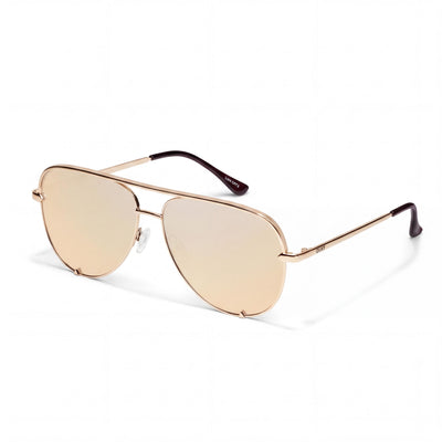 QUAY AUSTRALIA High Key Extra Large Women's Gold Plastic Frame Polarized Aviator Sunglasses 100% UV Protected 153mm