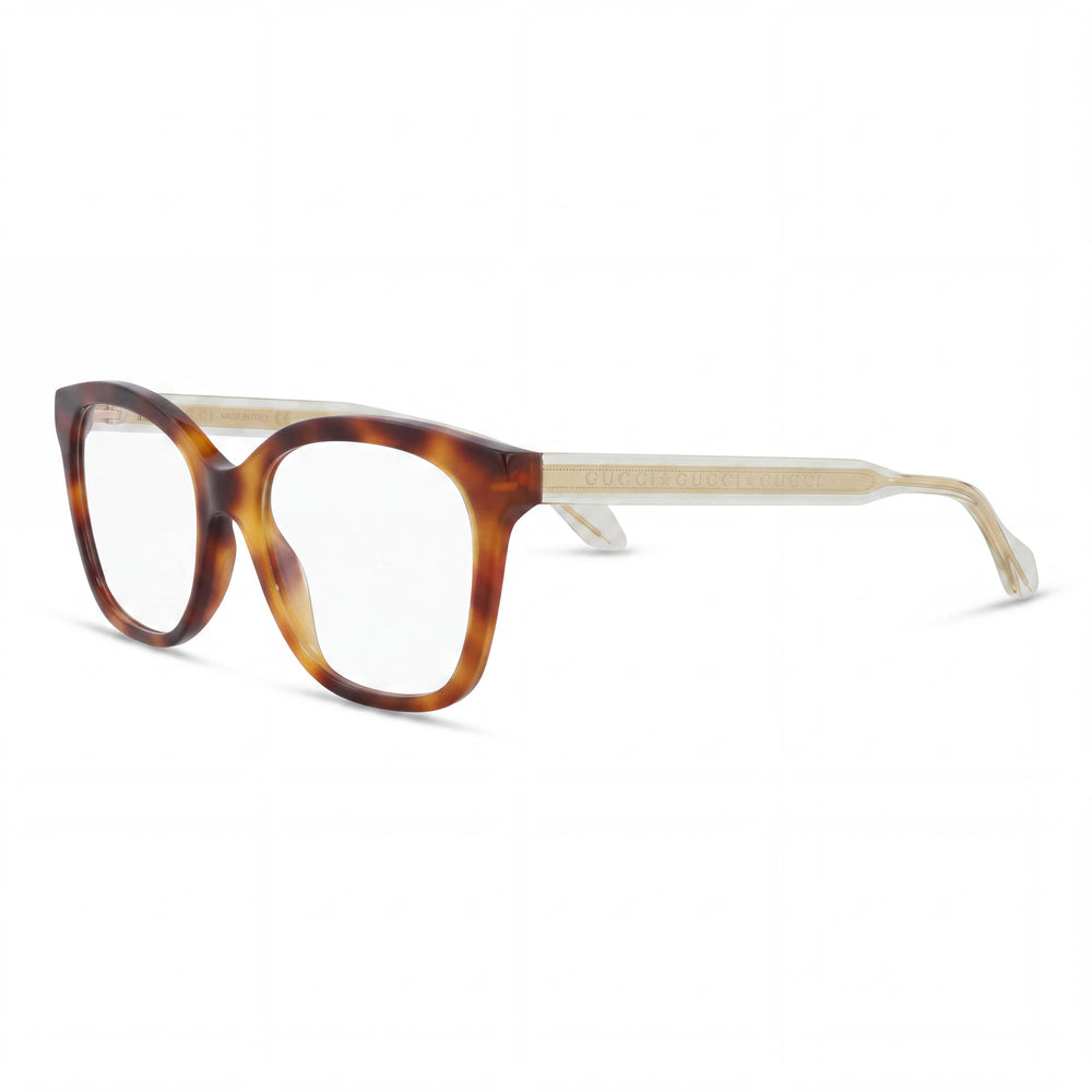 Gucci GG0566O Women's Square/Rectangle Acetate Eyeglasses Havana Crystal Transparent 52-18-140
