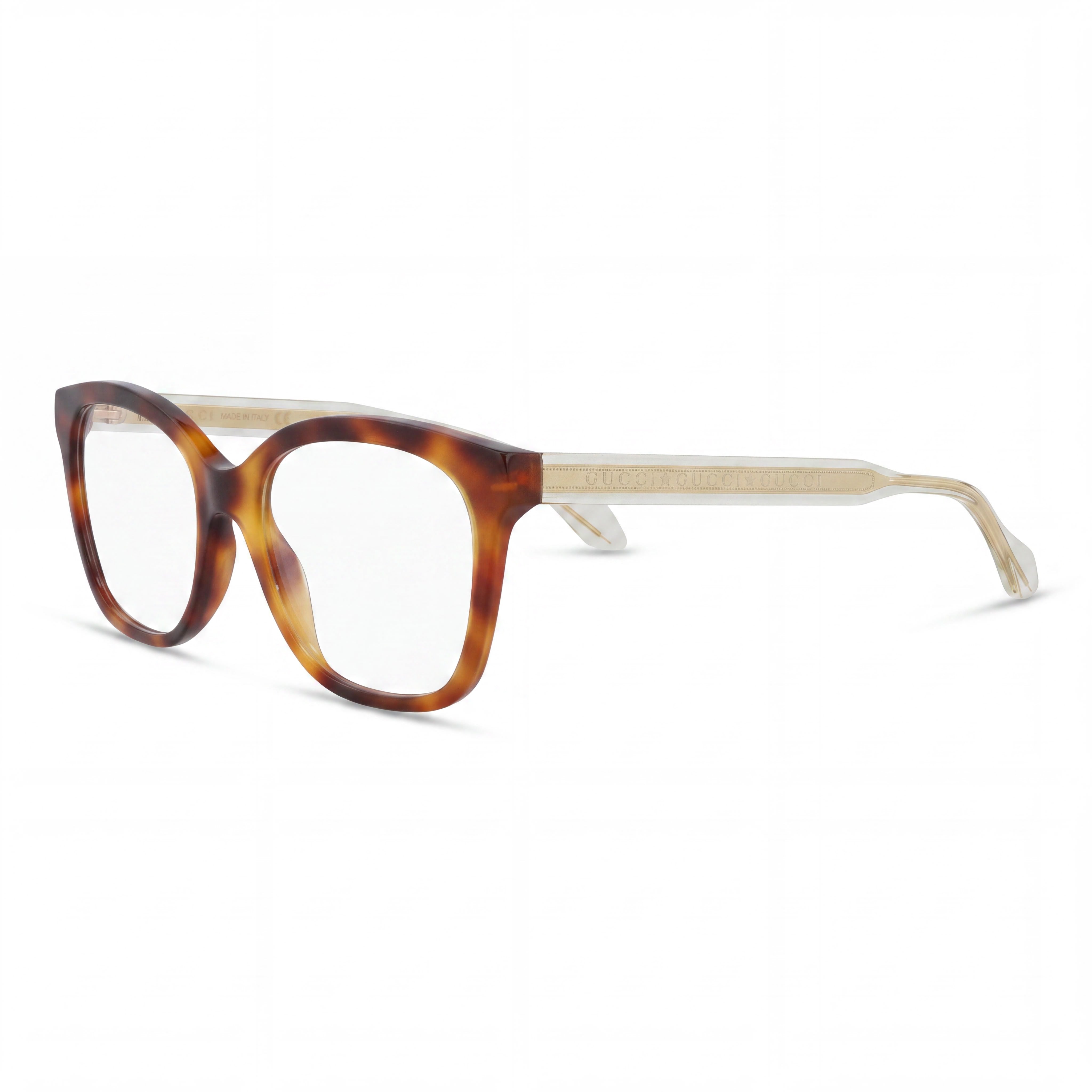 Gafas graduadas cuadradas/rectangulares de acetato Gucci GG0566O para mujer, Havana Crystal Transparent 52-18-140, Photo 1
