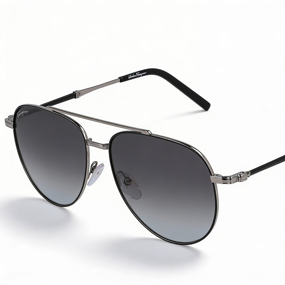 Ferragamo SF 226S Men Pilot Full-Rim Metal Frame Black Gradient Grey Lens 58mm Sunglasses