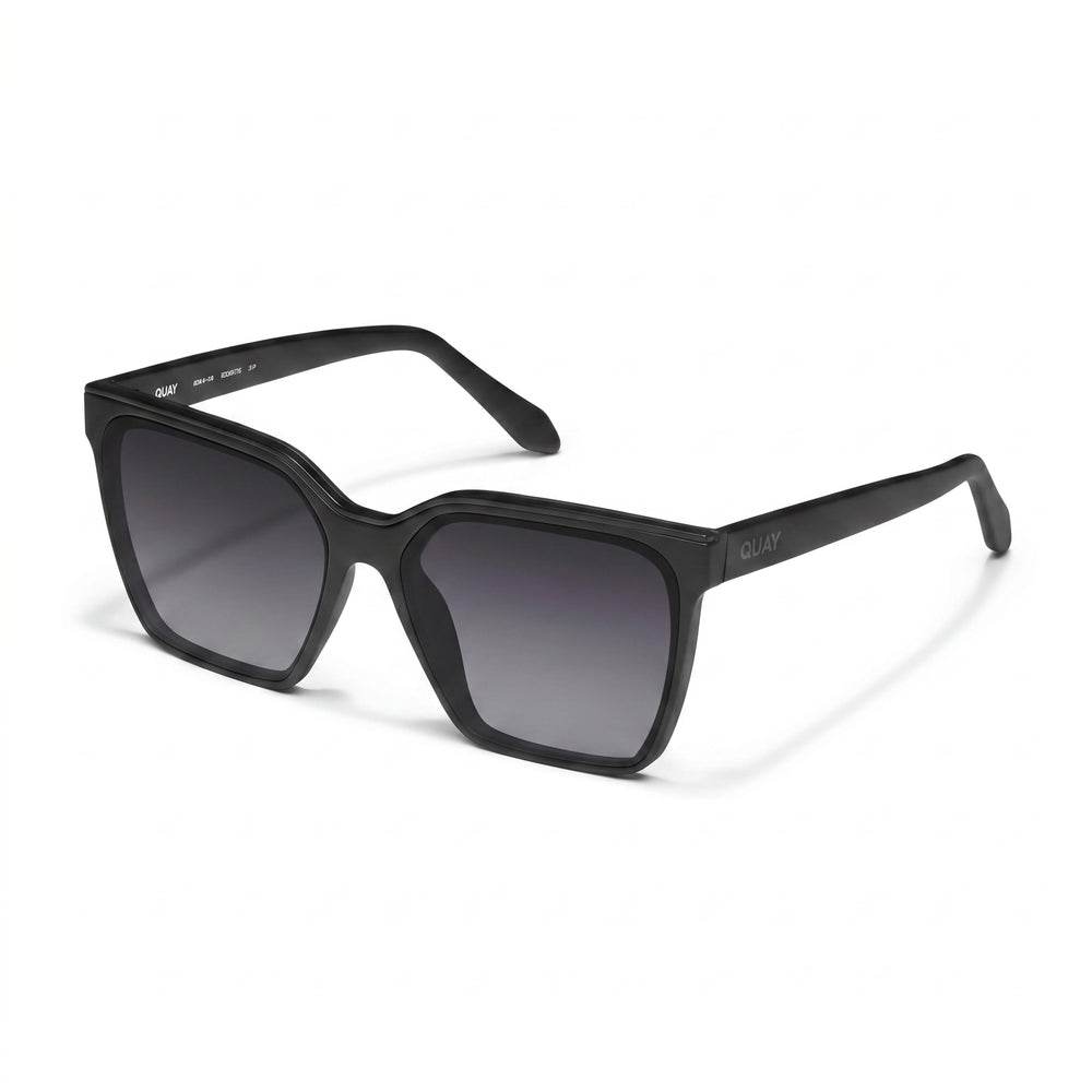 QUAY AUSTRALIA Gafas de sol de mujer Level Up con montura cuadrada de inyección negra, lentes polarizadas gris humo y protección UV 58-17-150