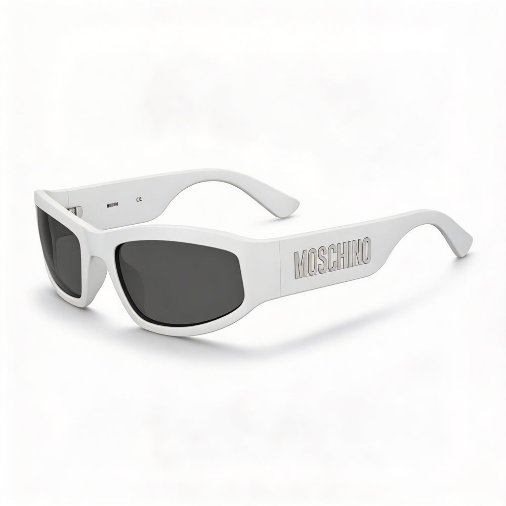 Moschino Casual Men's Matte White POLYAMIDE INJ-GRIL. Frame Sunglasses with Grey Lenses 60mm