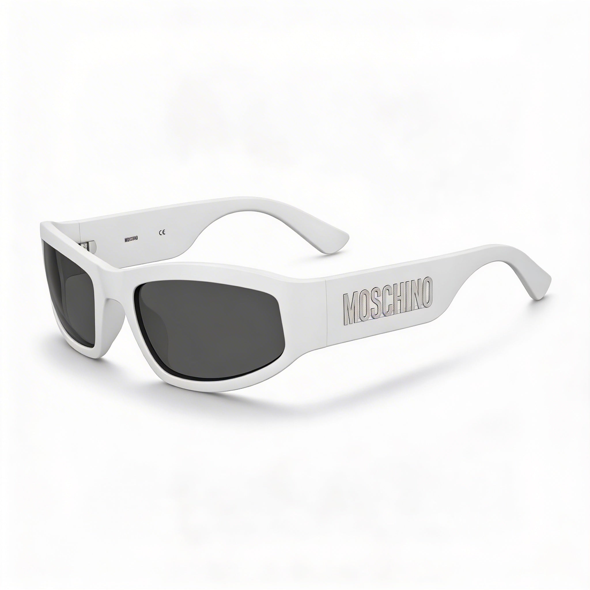 Moschino Casual Men's Matte White POLYAMIDE INJ-GRIL. Frame Sunglasses with Grey Lenses 60mm, Photo 1