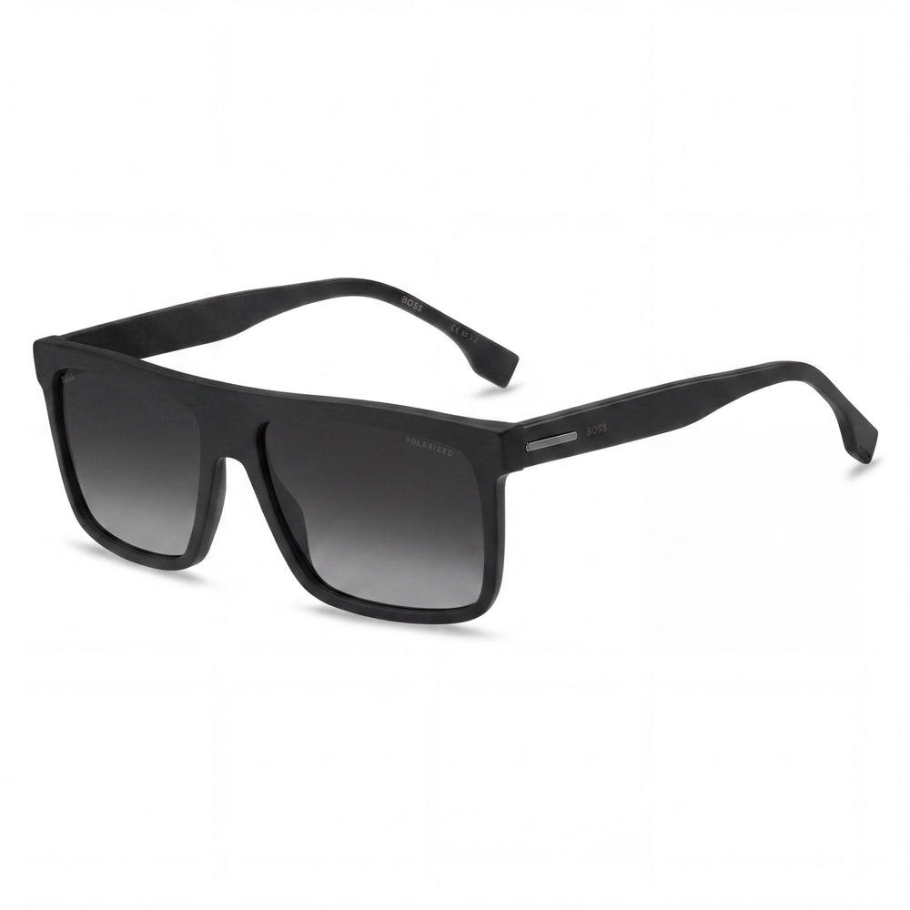 Hugo Boss BOSS 1440/S Gafas de sol clásicas para hombre, de plástico negro mate con lentes grises degradadas no polarizadas y protección UV 100%, 59 mm