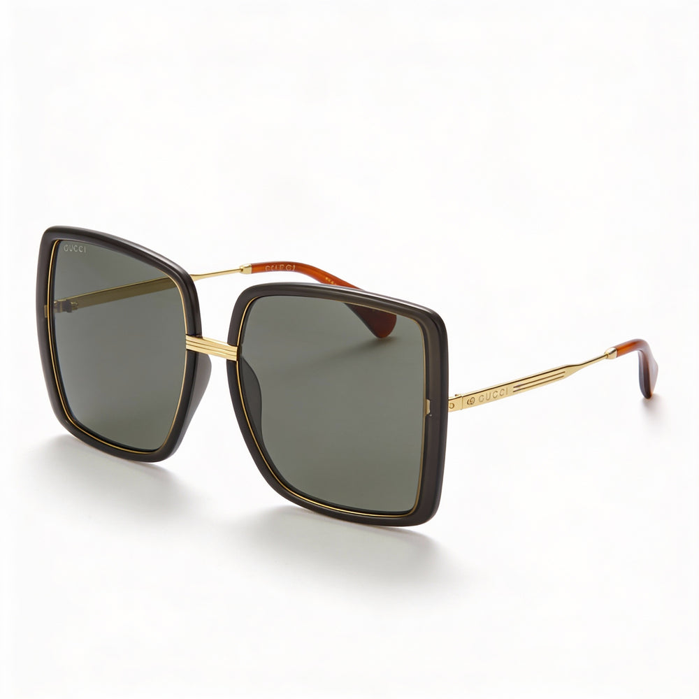 Gucci Gg0903s-001 Women's Transparent Grey Plastic Square Sunglasses, Grey-Gold-Grey Lenses, UV Protection, Non-Polarized 60mm