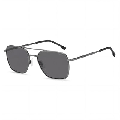 Hugo Boss Boss 1414/S Gafas de sol unisex de metal con protección UV no polarizada, con montura rutenio oscuro mate y lentes rutenio oscuro de 57 mm
