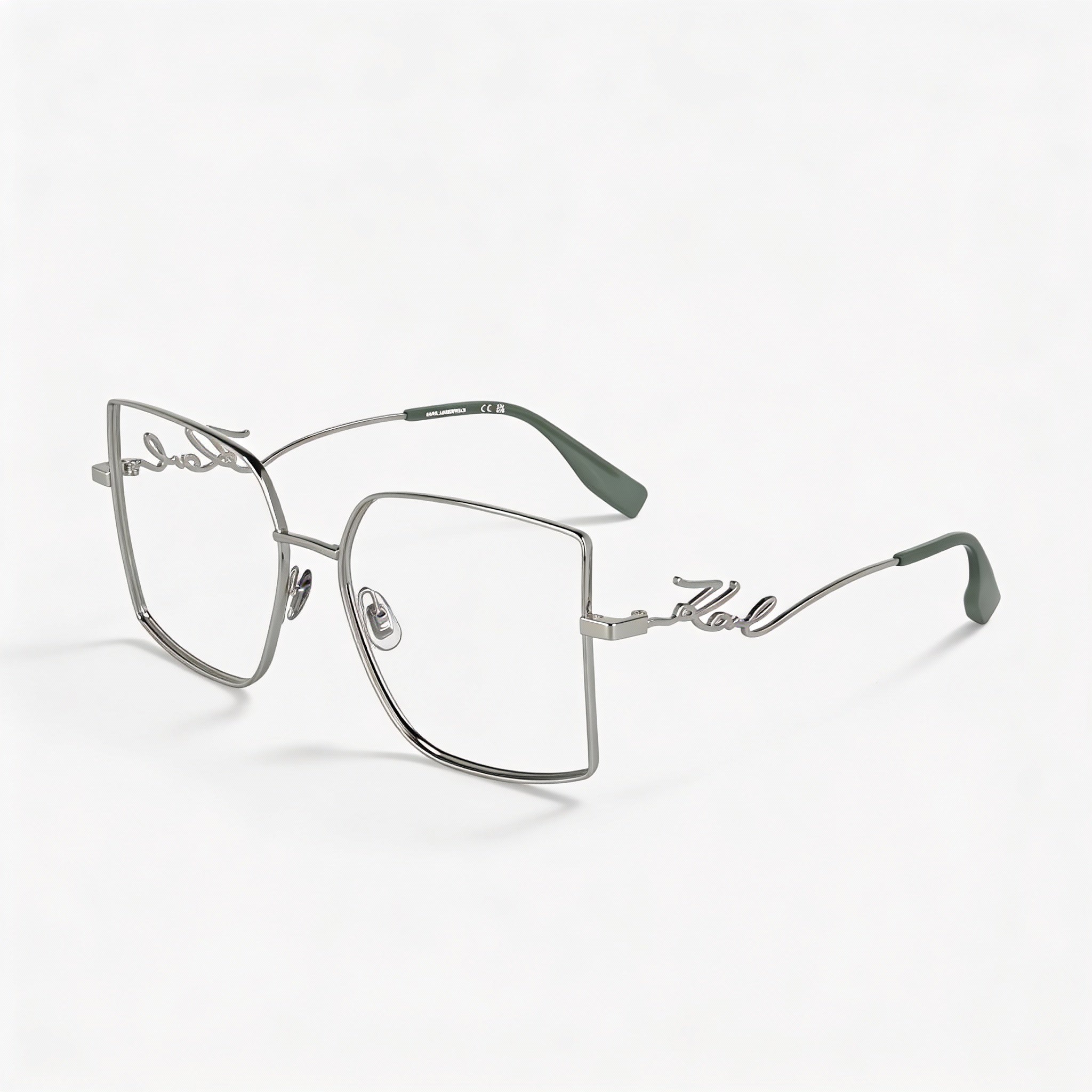 Gafas oftálmicas KARL LAGERFELD para mujer, estilo casual, con montura metálica plateada brillante y lentes de plástico, talla 55-16-140, Photo 1