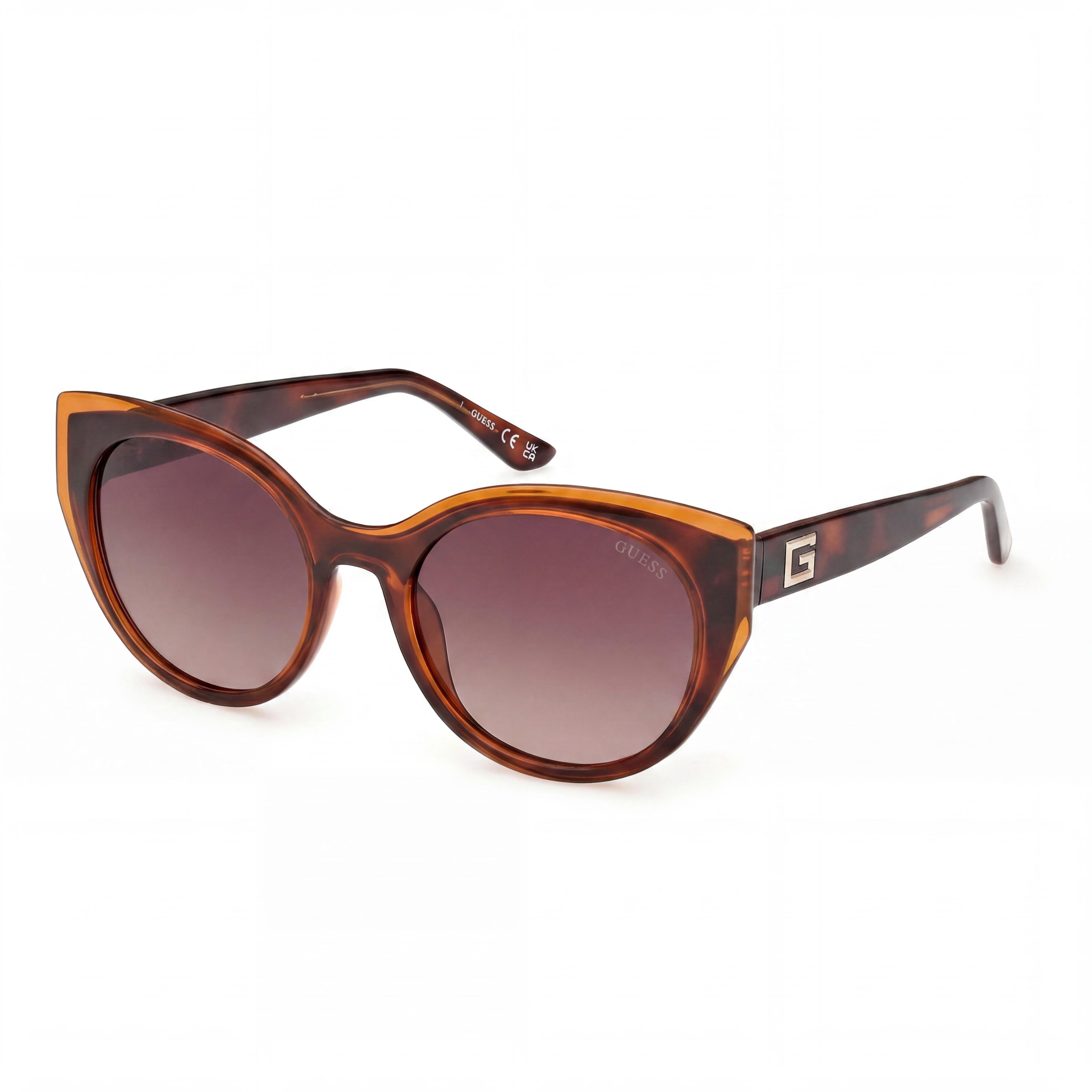 GUESS Women's Round Sunglasses, UV Protection, Composite Dark Havana Frame, Gradient Brown Polycarbonate Lenses, 53mm, Photo 1