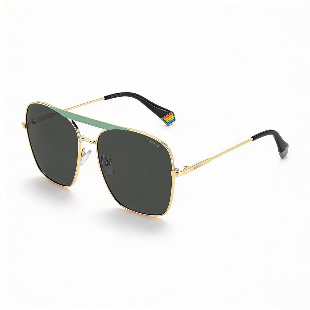 Polaroid Modern Women's Matte Aqua Gold Stainless Steel Polarized Grey UV Protection Sunglasses 59-16-145