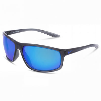 Gafas de sol unisex Nike Adrenaline con montura de acetato gris oscuro y azul espejo y lentes de policarbonato con protección UV (66-15-135)