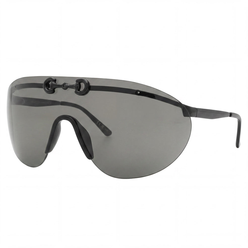 Gucci GG1656S Unisex Rimless Shield Sunglasses with Metal Frame, Black Grey Lenses, 99-1-135mm
