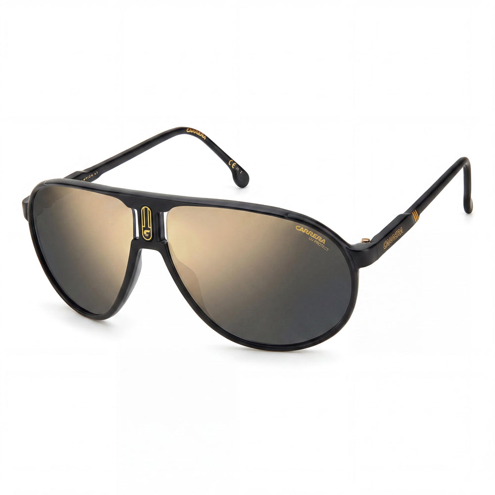 Carrera CHAMPION65/N Gafas de Sol Aviador Negras con Espejo Unisex, 62 mm
