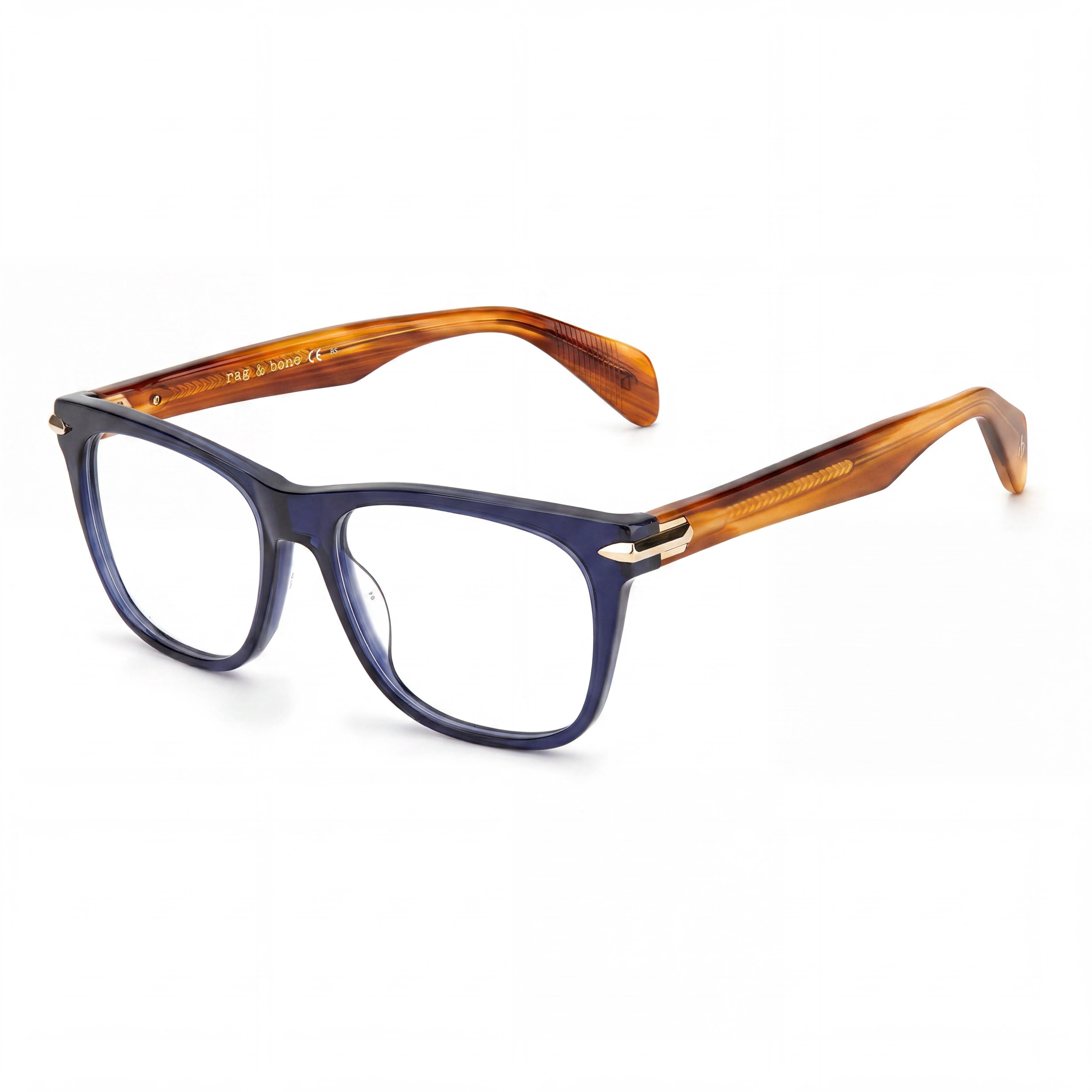 Gafas rag & bone Modern para mujer, de acetato azul-marrón, montura completa cuadrada, con lentes adaptables a la luz, 54-18-150, Photo 1